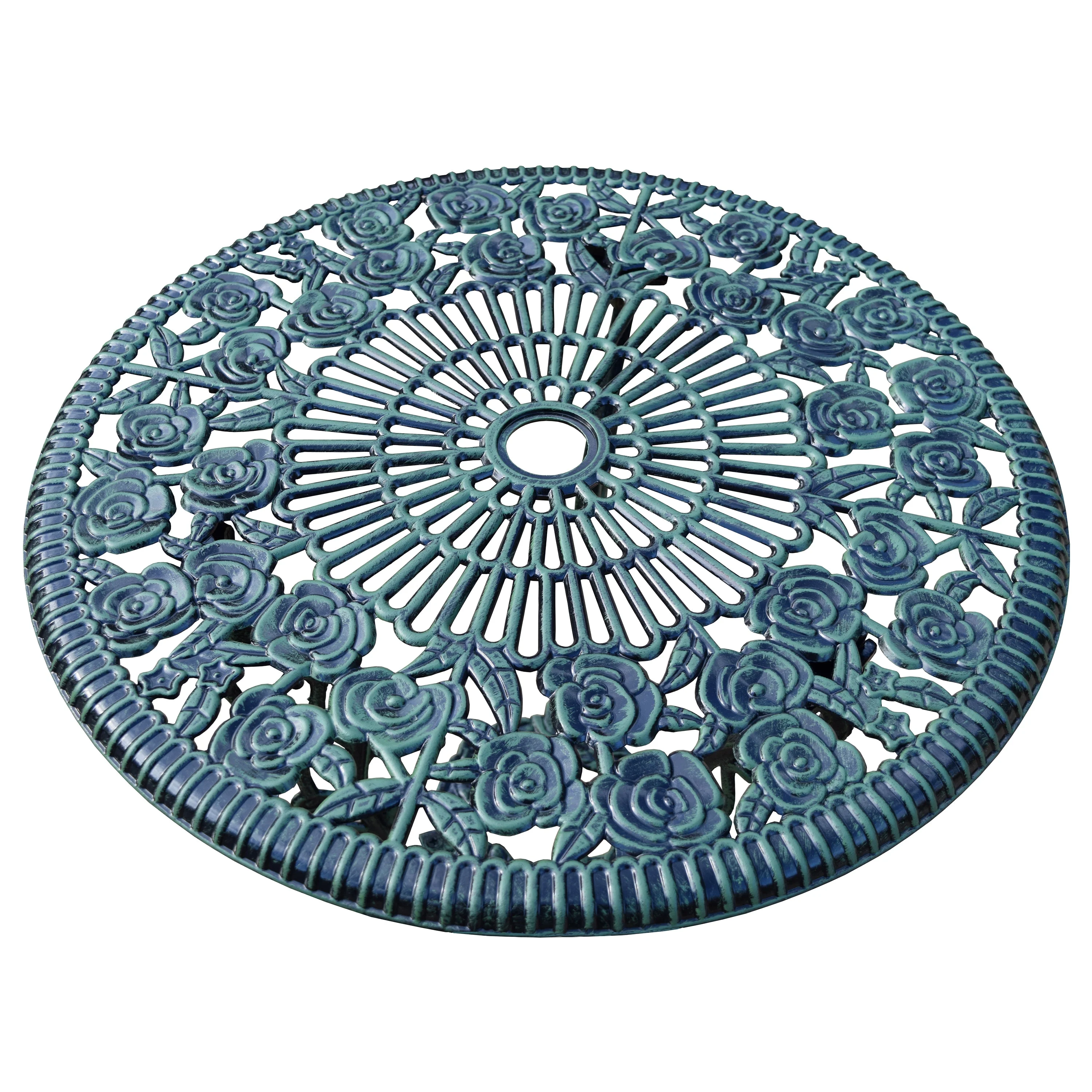 Cast Aluminum Metal Antique Green 3 Piece Patio Rose Bistro Set