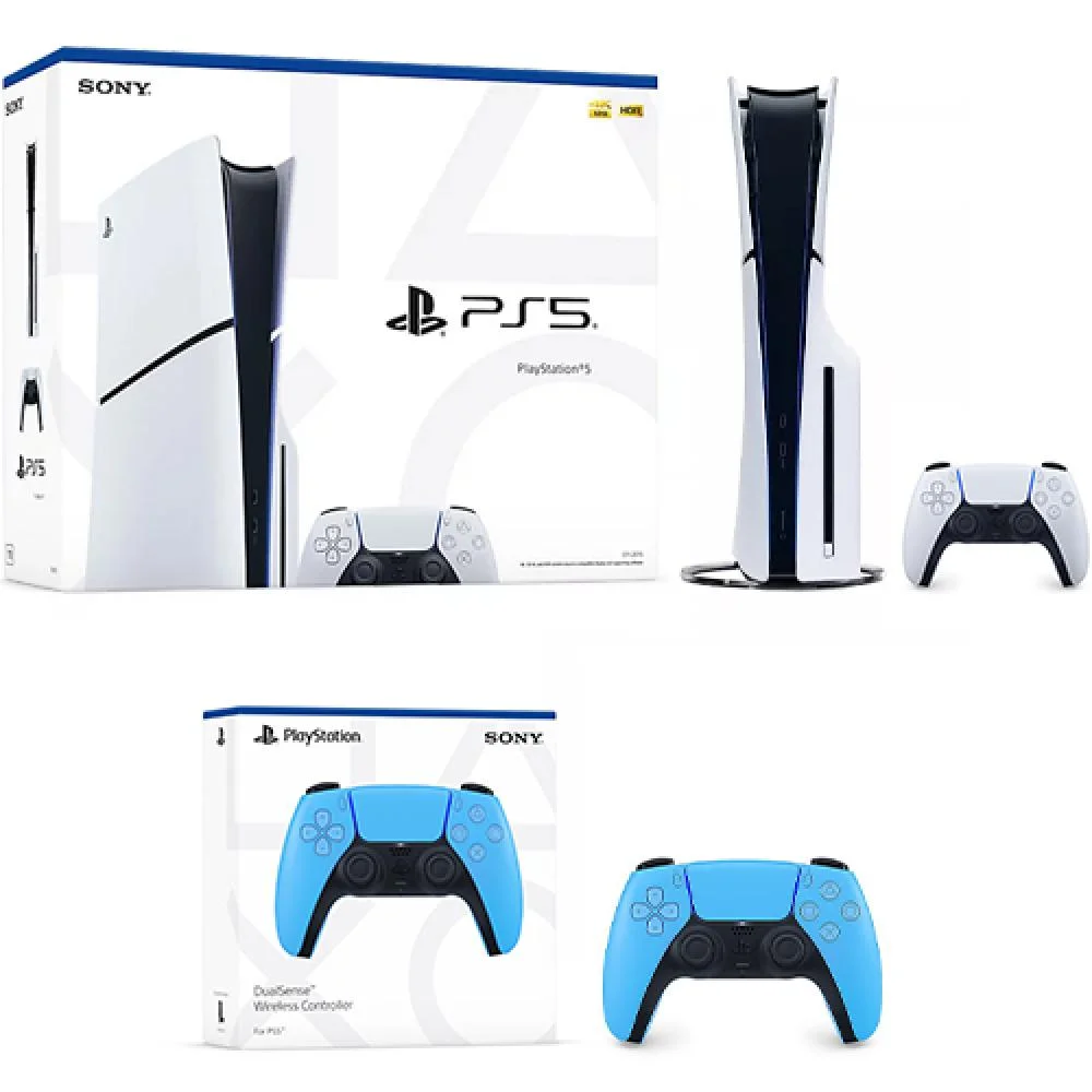 PlayStation 5 Slim Console + PlayStation 5 DualSense Wireless Controller Starlight Blue - Includes PS5 Console & DualSense Controller - 16GB RAM 1TB SSD - Custom Integrated I/O - Up to 120fps @ 120...