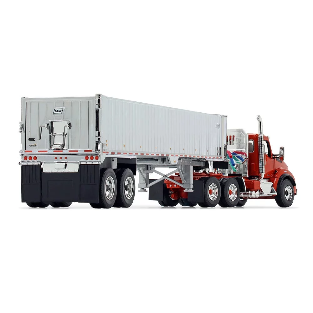 Kenworth T880 Day Cab with East Genesis End Dump Trailer Burnt Orange and Chrome 1/50 Diecast Model by First Gear