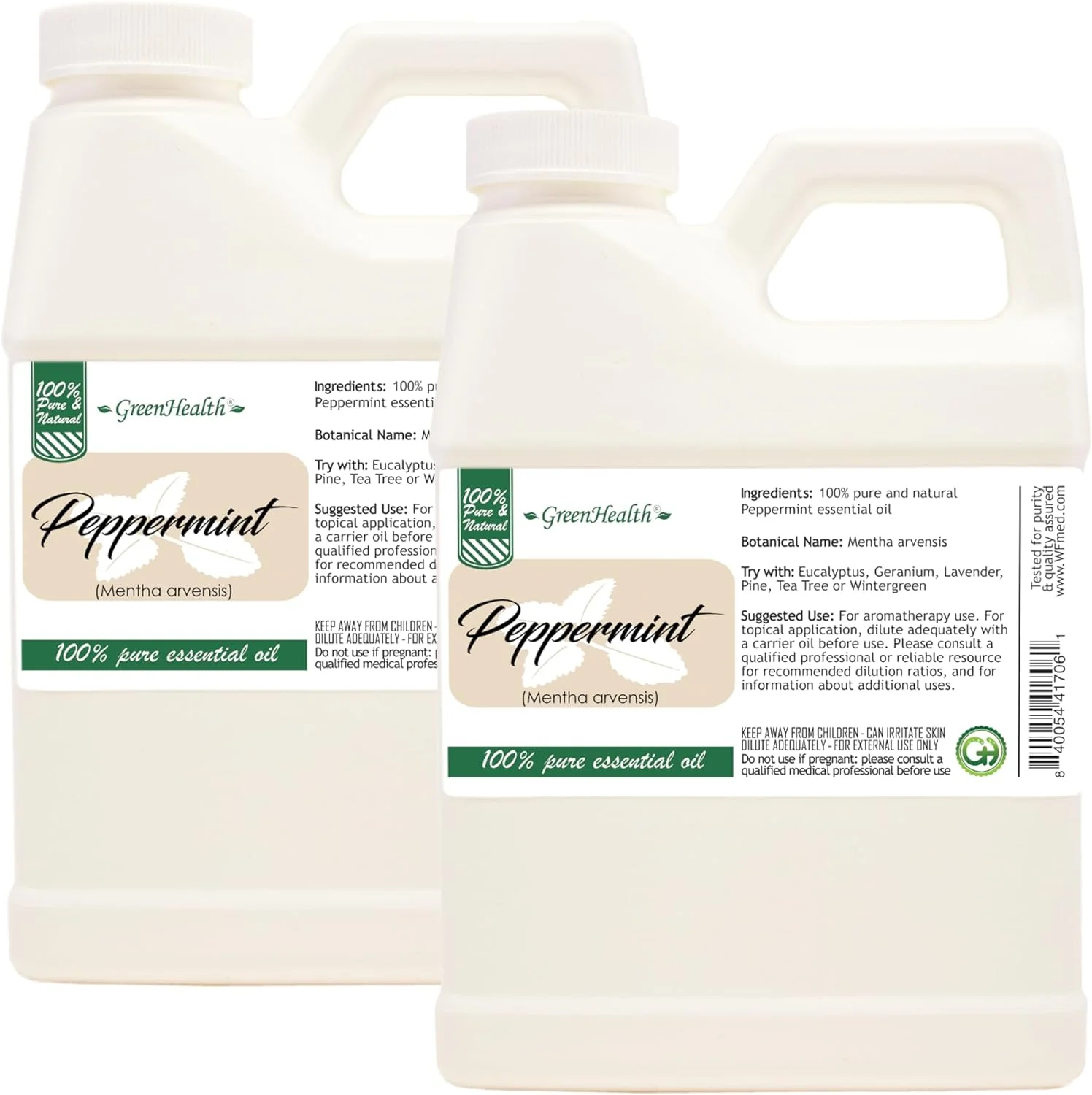 2 Bottles - Peppermint Essential Oil  - 16 fl oz - 100% Pure and Uncut - GreenHealth