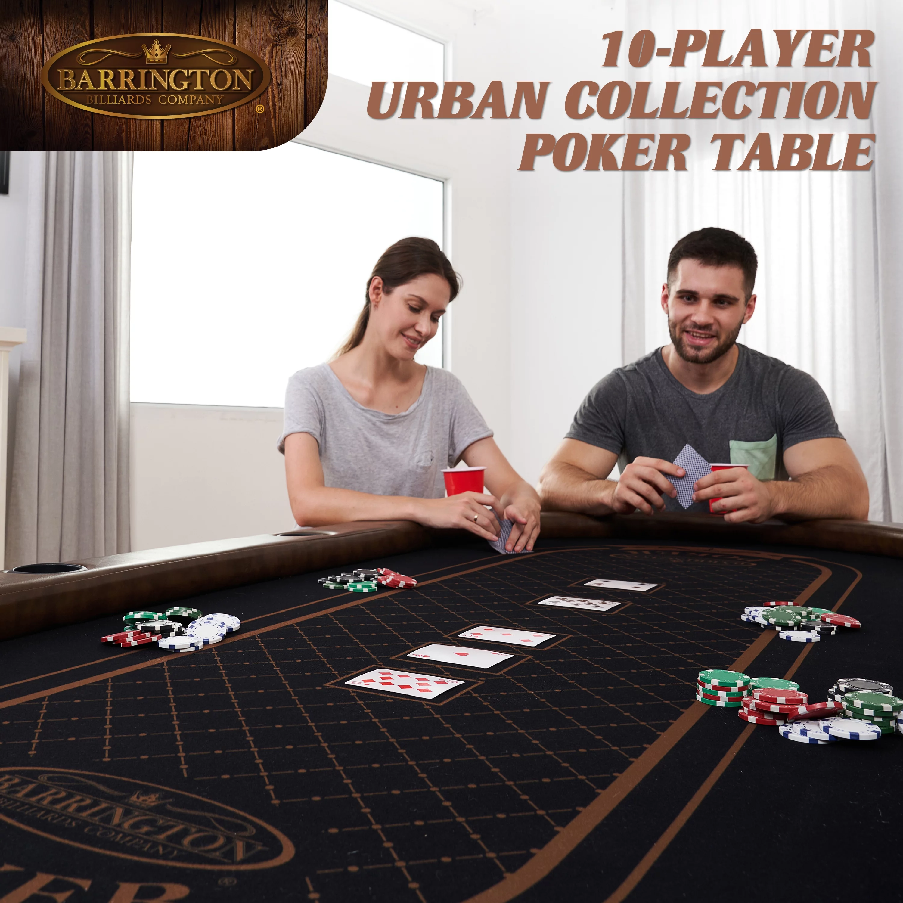Barrington Urban 10 Player Poker Table with Dining Table Top, Not Foldable