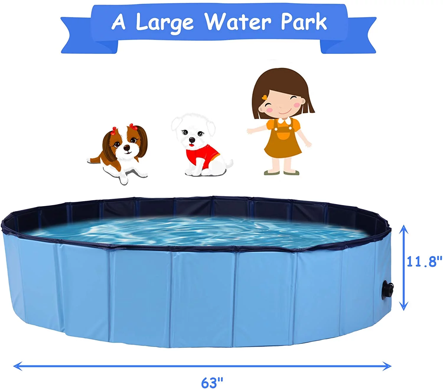 KARMAS PRODUCT Foldable Pet Swimming Pool for Dogs Easy to Fold Fill Empty & Clean Slip-Resistant PVC Bathing Tub Kiddie Pool for Puppy Small Large Dogs Cats and Kids