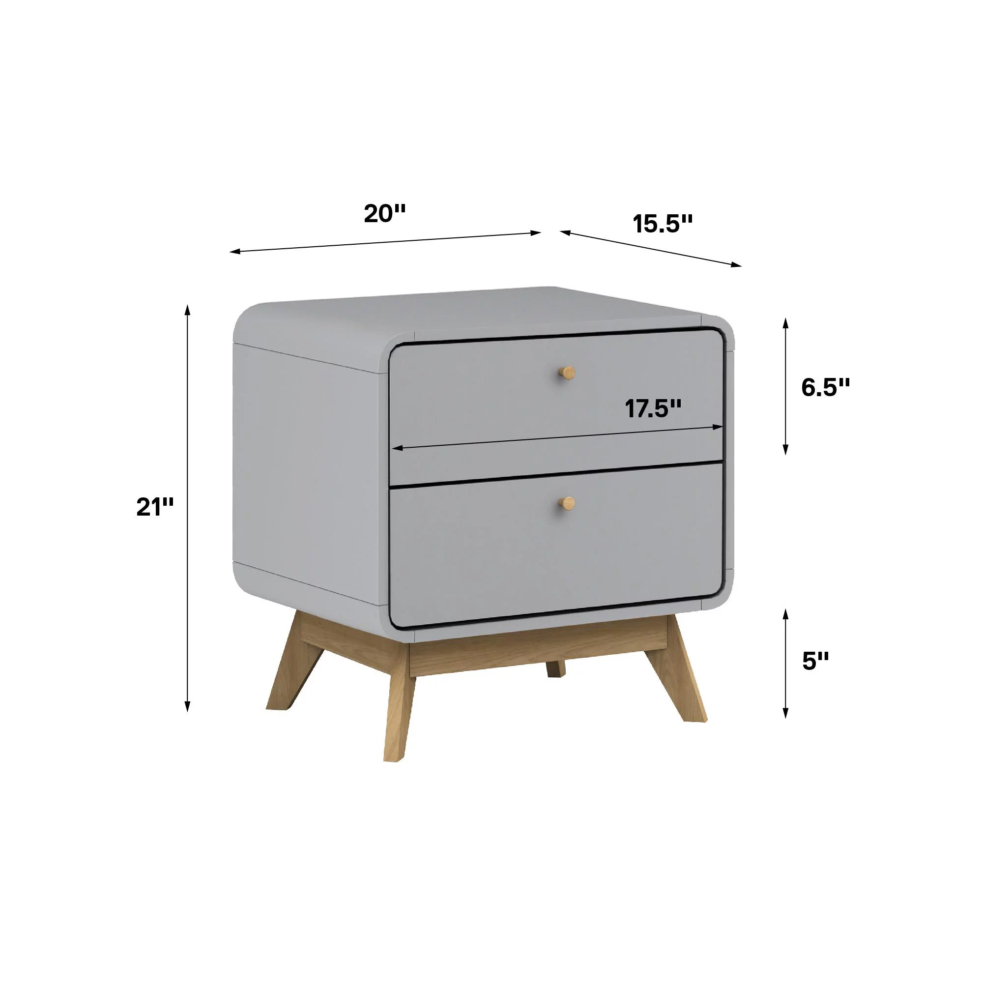 Ren Home Leva Scandinavian 2 Drawer Nightstand, Gray