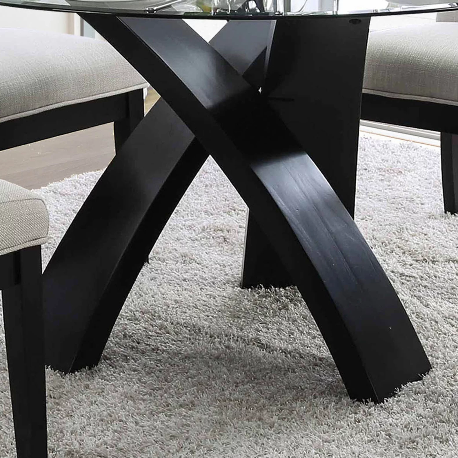 Furniture of America Evans Glass Top Round Dining Table, Black