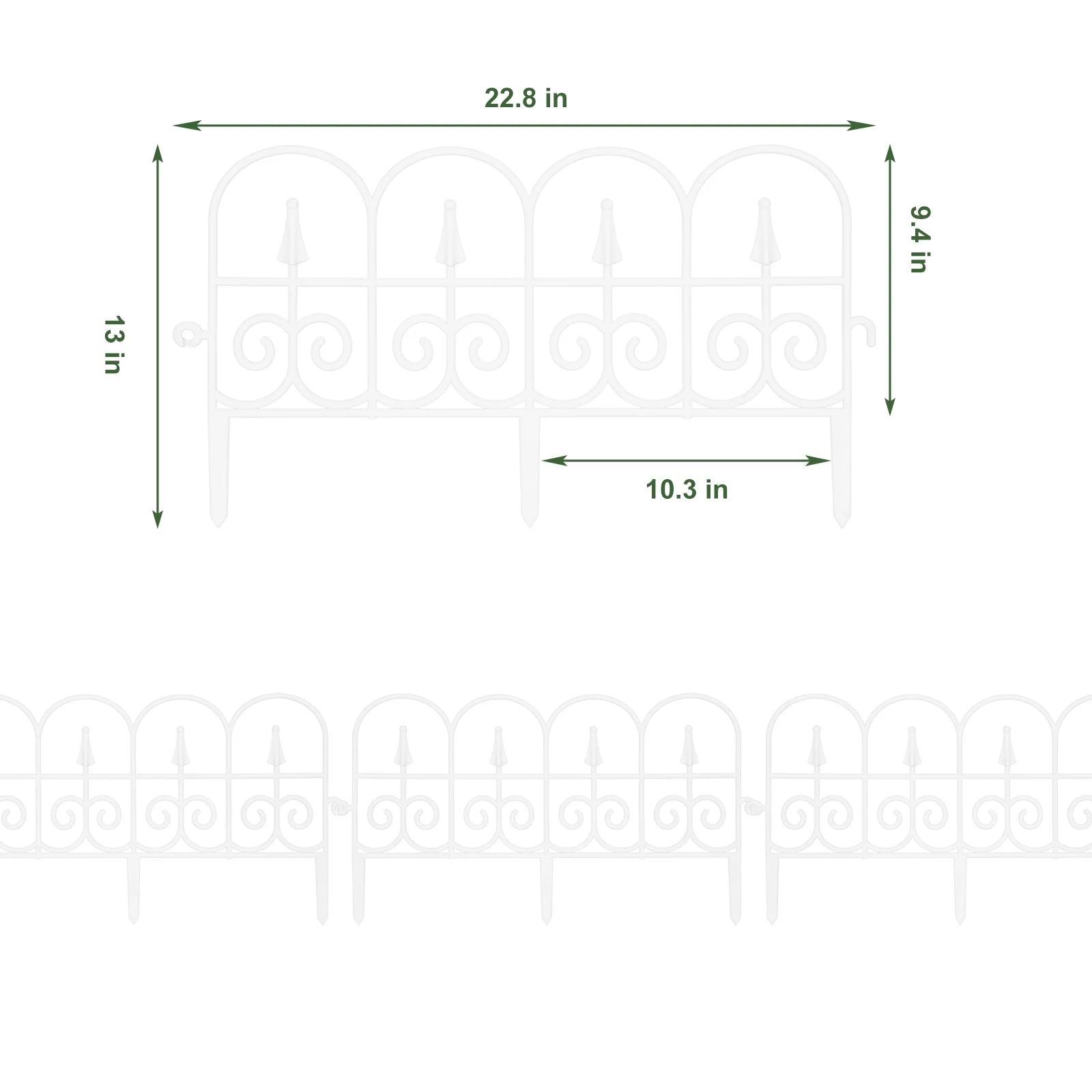 Plastic Decorative Garden Fence, 13.Inch (H) x 22.5FT (L) Outdoor Patio Barrier with Pattern White