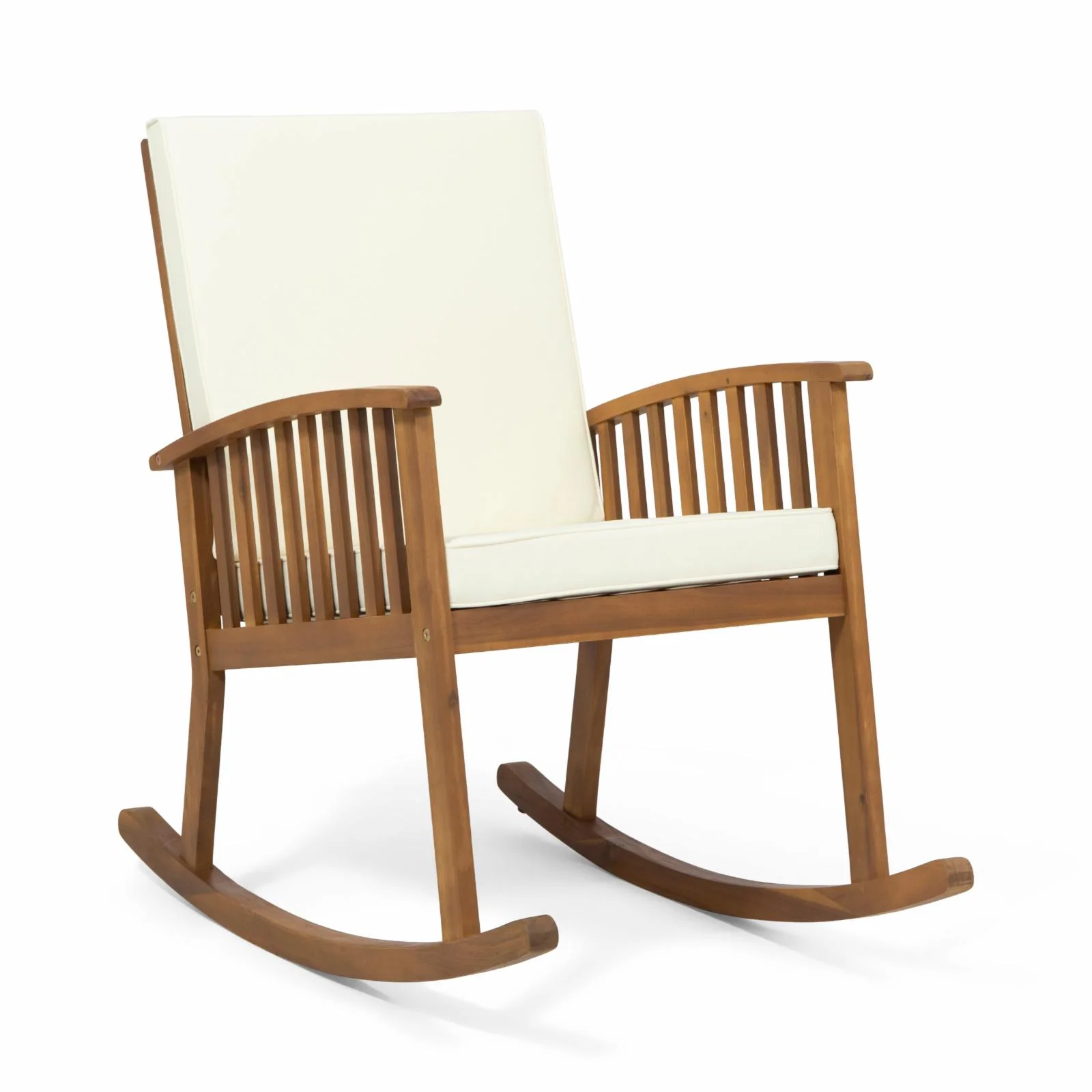 Rodrick Outdoor Acacia Wood Rocking Chair with Cushion - Brown and Cream