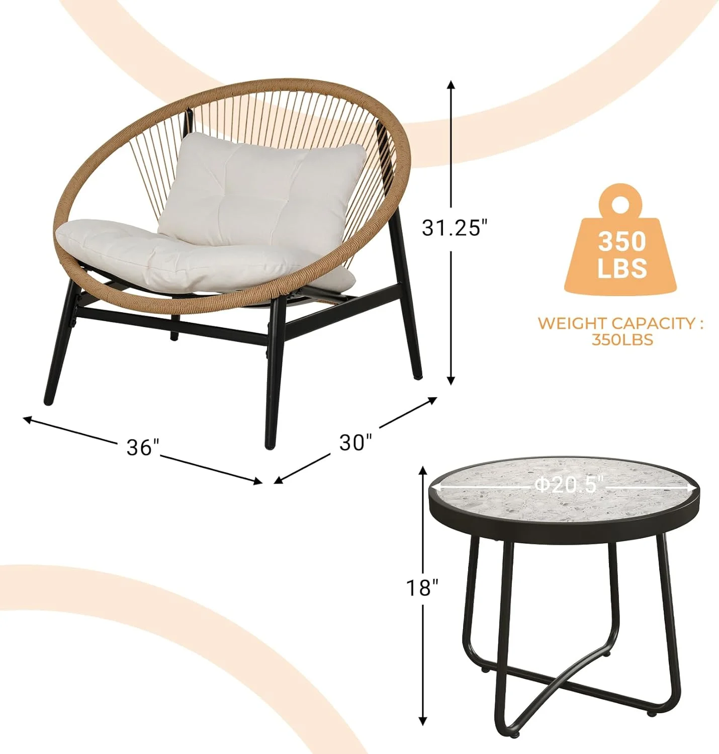 Grand Patio 3-Piece Outdoor Furniture Set,Wicker Bistro Set Oversized Chairs with 4.75