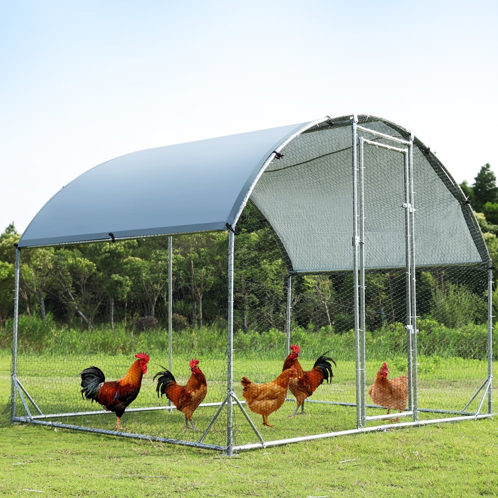 Large Metal Chicken Coop for Outdoor, Hen Run House for 10 Chicken, Walkin Poultry Cage, Dog Kennel for Outdoor,Backyard and Farm, with Waterproof and Anti-Ultraviolet Cover( 9.2'W x 6.2'L x 6.5'H )
