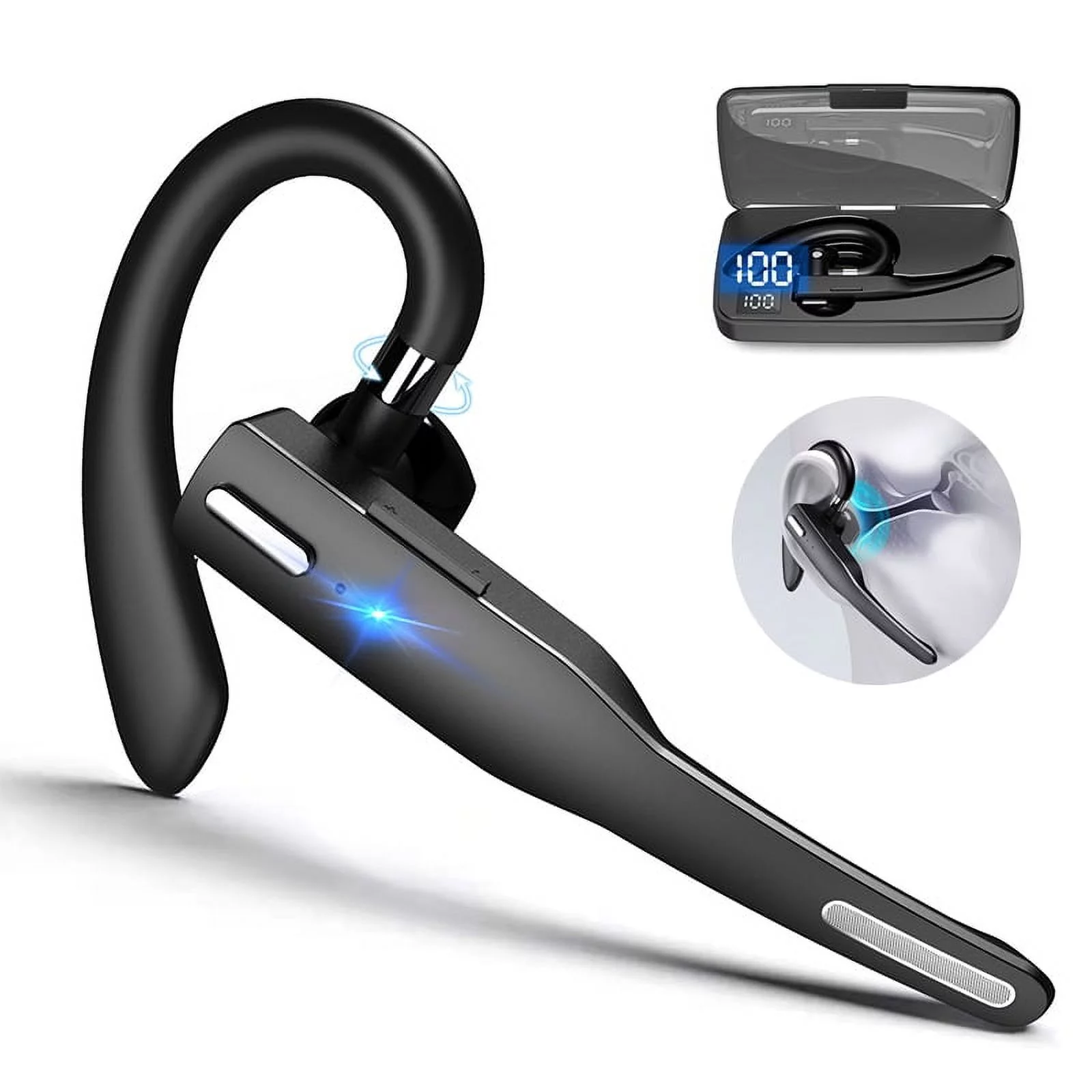 Bluetooth Earpiece for Cell Phone Noise Canceling Headphone with Microphone Wireless Headset Bluetooth Earpiece 5.1 Hands Free Headset CVC8 Compatible with iPhone Android for Business Office Driving