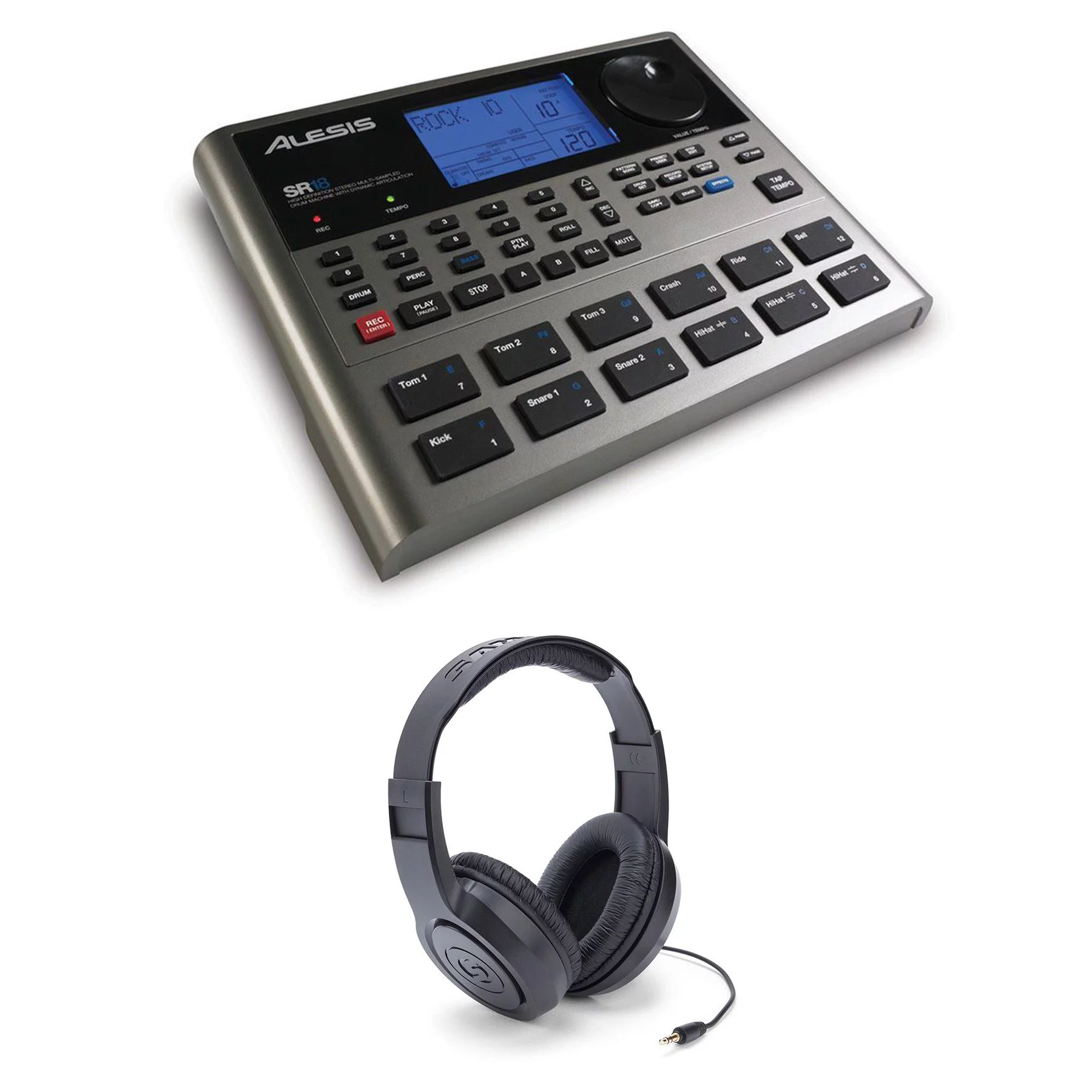 Alesis SR18 Drum Machine w/ Samson SR350 Headphones Bundle