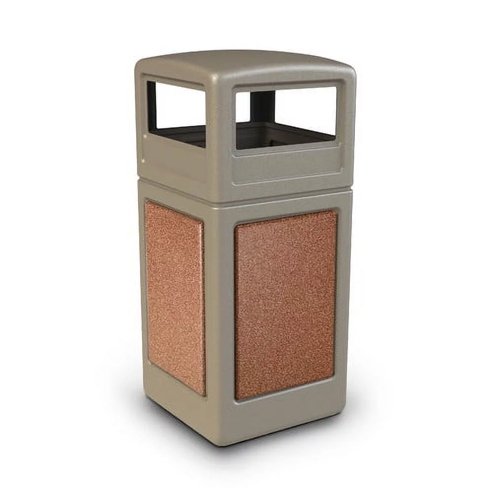 Commercial Zone Products StoneTec 42 Gallon Square Trash Can with Dome Lid Black with Pepperstone