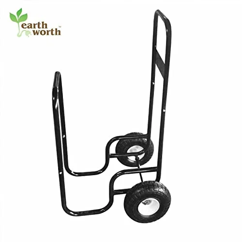 Steel Firewood Log Cart Carrier - Fireplace Log Rolling Caddy Hauler - Wood Mover Outdoor Indoor Storage Holder Rack - Rolling Wheeled Metal Dolly Hauler Black RO09911
