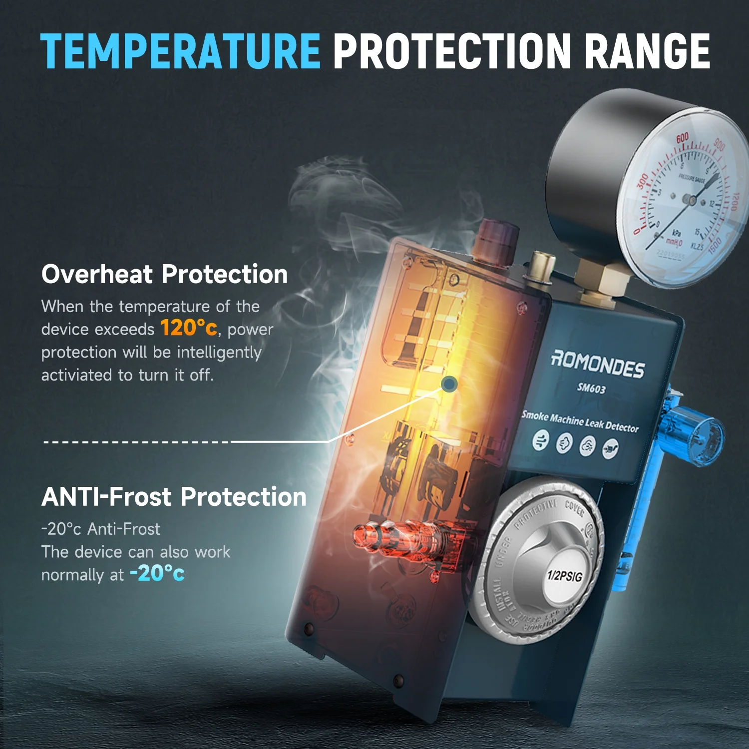 Romondes SM603 Automotive Evap Smoke Machine, Leak Detector with Pressure Gauge