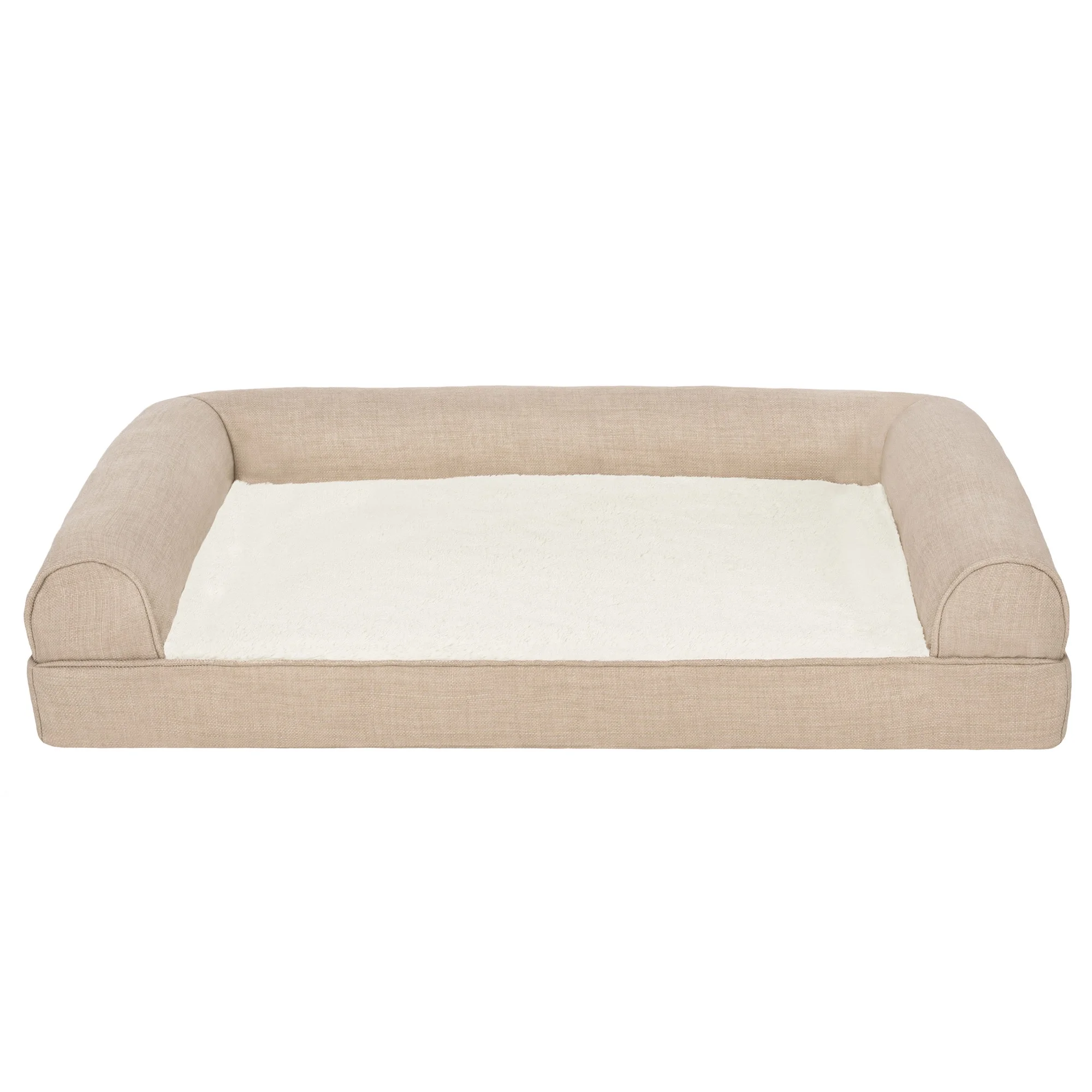 FurHaven Pet Products Medium Plush & Performance Linen Orthopedic Sofa Dog Bed, Flax