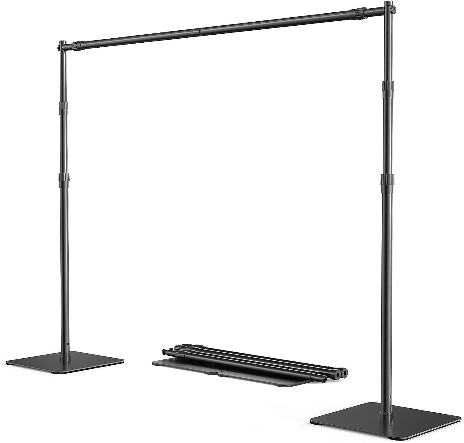 ShowMaven Backdrop Stand, 8x10 ft Adjustable Photo Backdrop Stand Kit, Heavy Duty Backdrop Stand with Steel Base for Photography, Photo Video Studio, Birthday Parties, Wedding (Black)