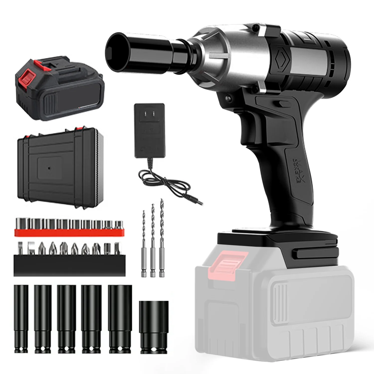 Cordless Impact Wrench, HDJ 12000 RPM & Max Torque 236 ft-lbs (320N.m), 1/2 Impact Gun with 12.0Ah Li-ion Battery and Fast Charger, 6 Drive Impact Sockets, Cordless Impact Wrench for Home Car