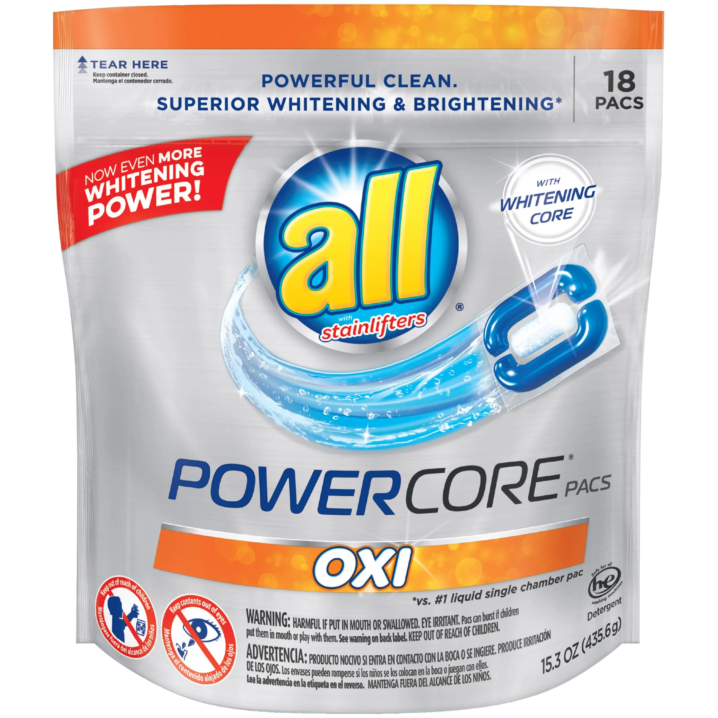 all Oxi POWERCORE PACS Laundry Detergent 18 ct Pouch