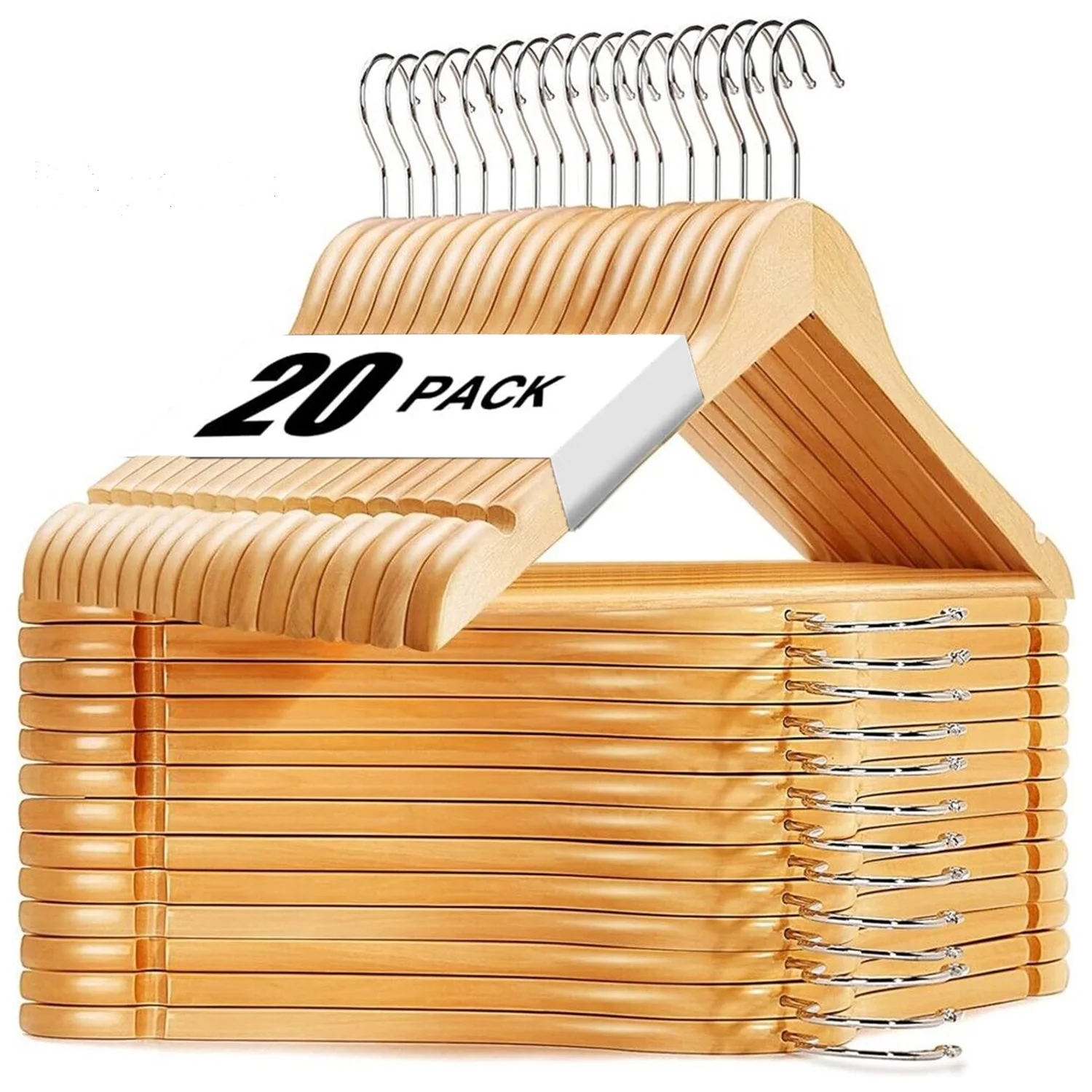 20 Pack Premium Natural Wood Clothes Hangers, Durable Wooden Hangers for Coats, Jackets, Dresses, Pants, and Shirts