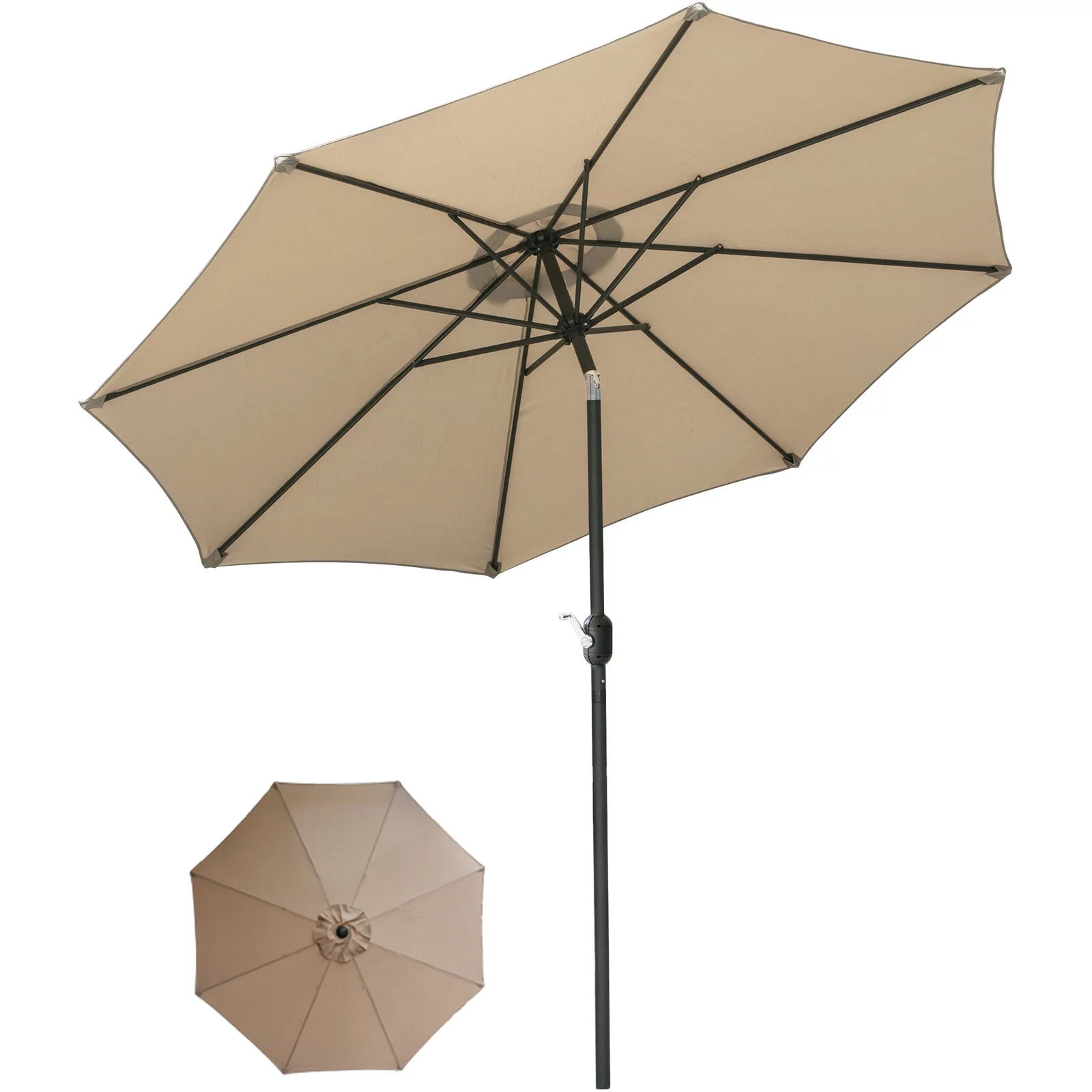 SUGIFT 9ft Patio Umbrella Outdoor Market Table Umbrella with 8 Ribs, Beige