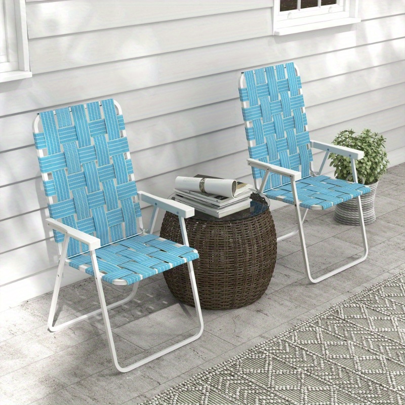 Zateety Set of 2 Patio Folding Chairs, Classic Outdoor Camping Chairs, Portable Lawn Chairs for Camping, Garden, Pool, Beach, Backyard W/ Armrests, Blue