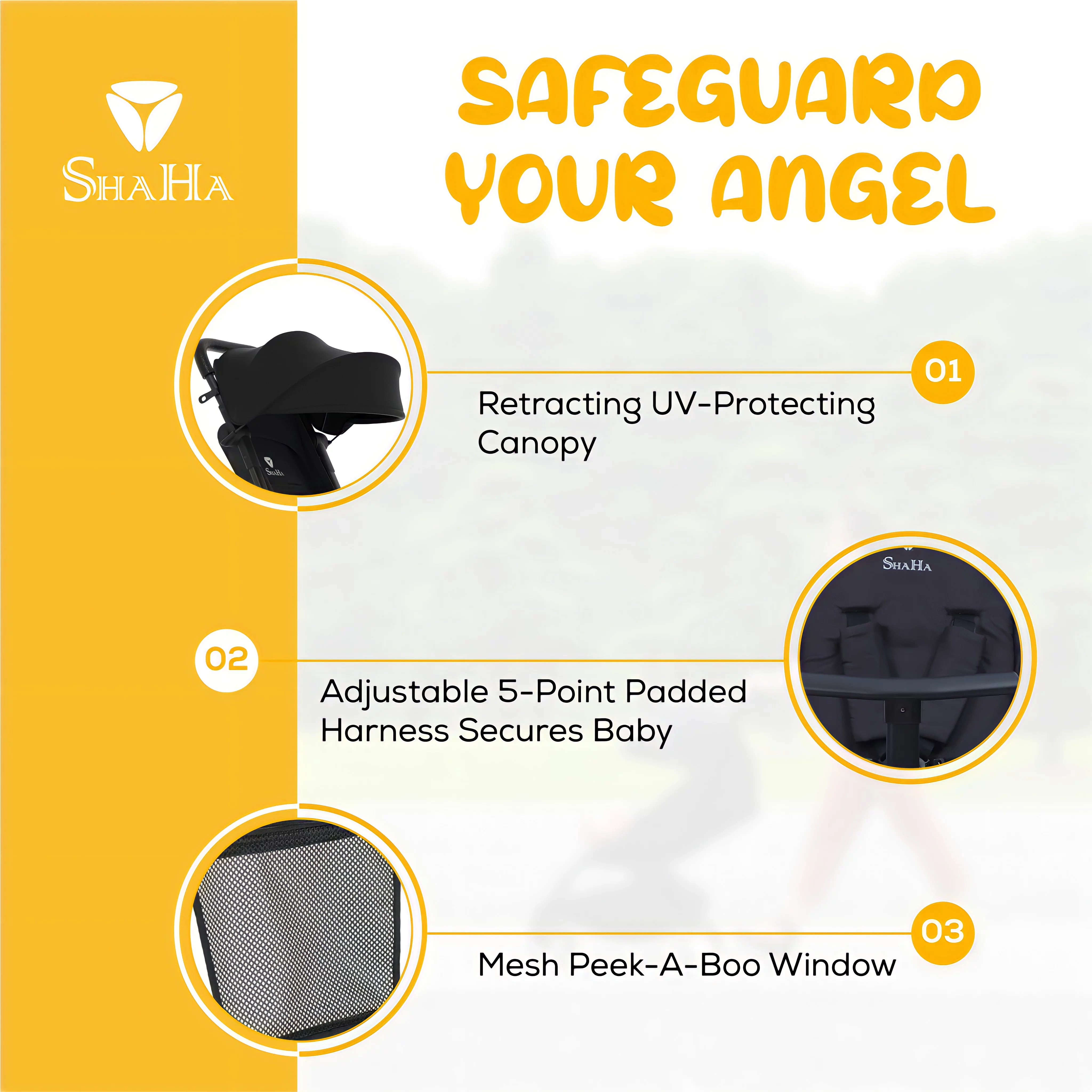 ShaHa Foldable Baby Stroller, Lightweight Toddler Travel Stroller for Airplane Has Swivel Front Wheels, 1-Step Brake, Sun Canopy and Reclining Backrest, Compact Umbrella Stroller Holds up to 40 lbs