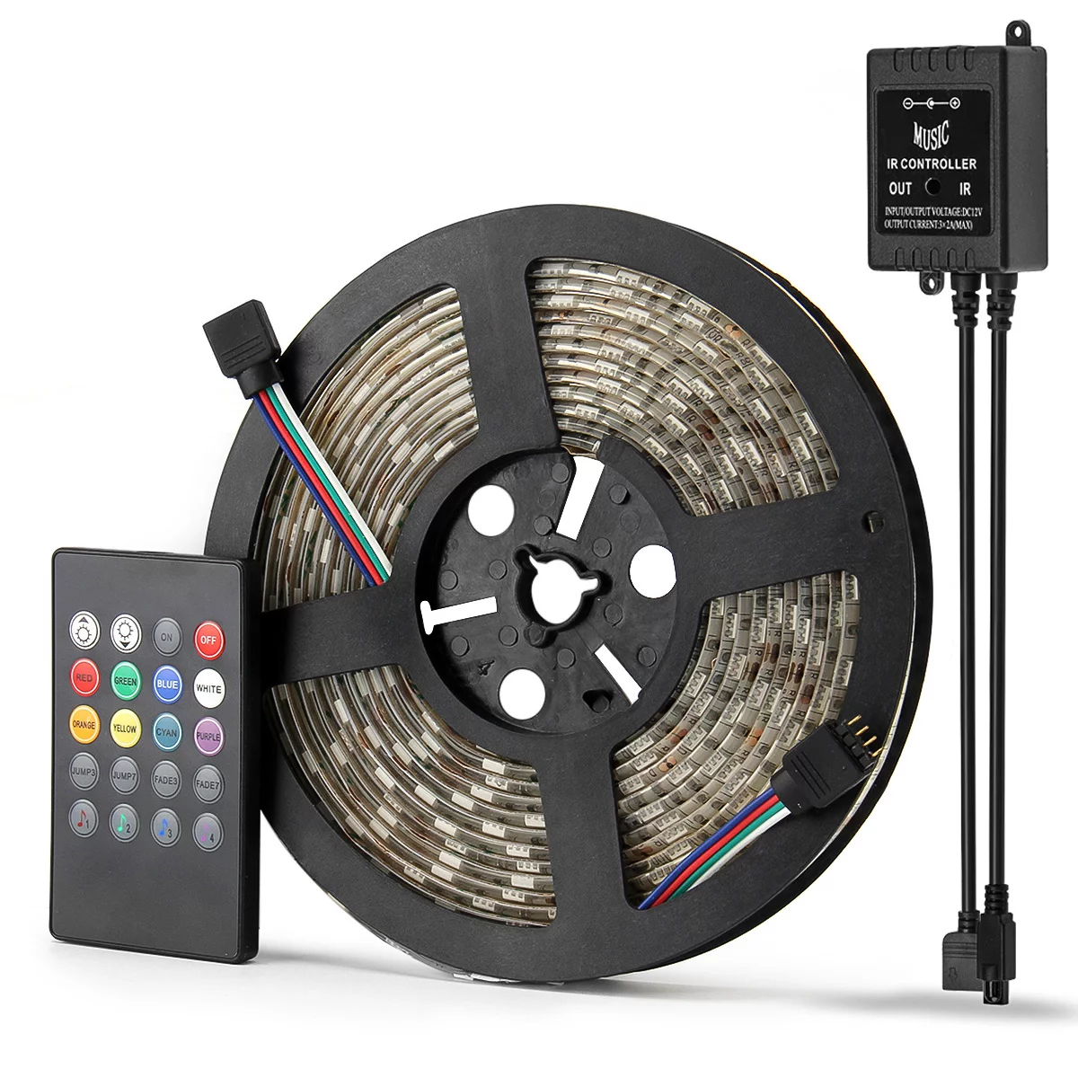 SUPERNIGHT 16.4ft 5M 300LEDs SMD 3528 Flexible LED Strip Light Non-Waterproof – Color: RGB with 20Keys Music IR Remote