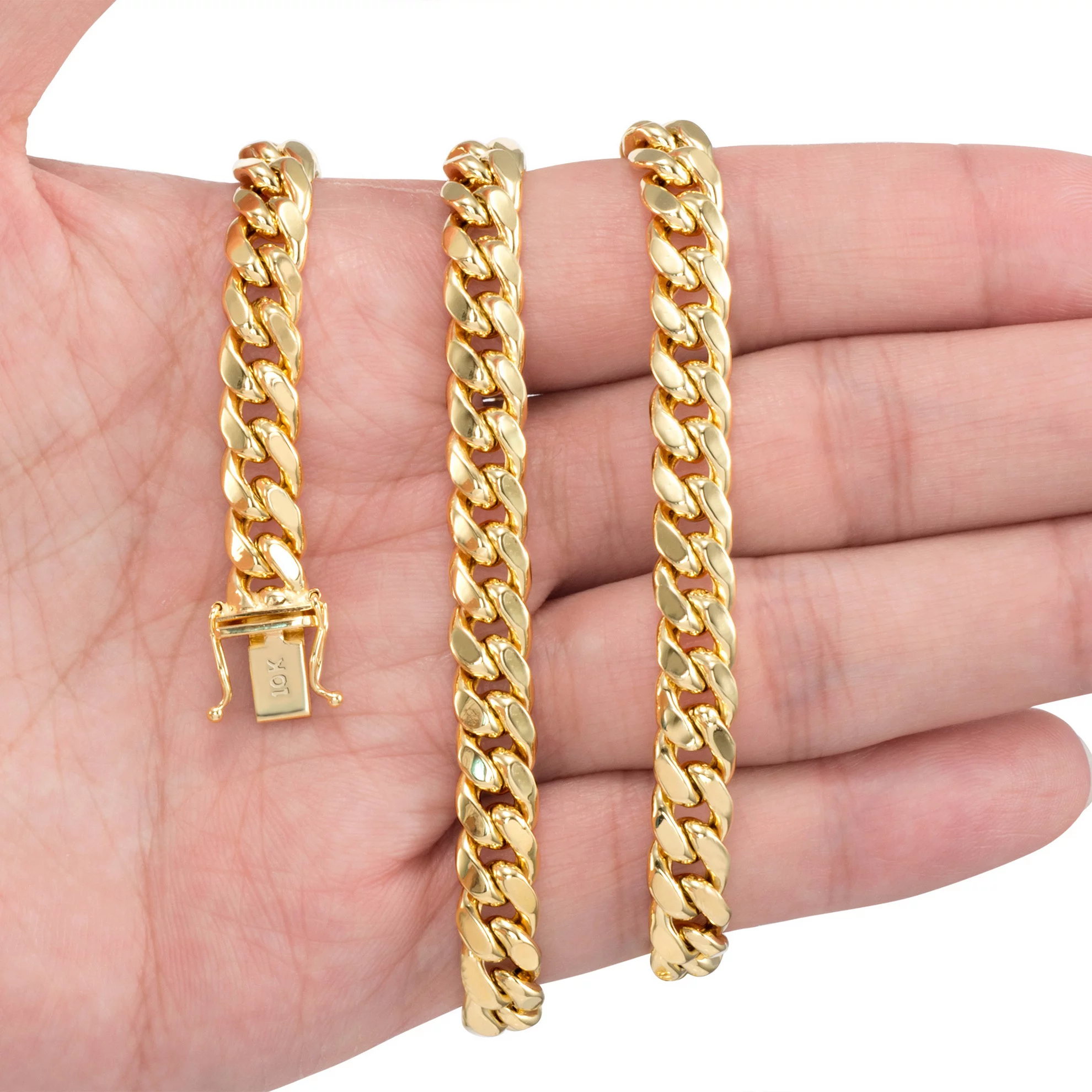 Nuragold 10k Yellow Gold 7.5mm Miami Cuban Link Chain Necklace, Mens Womens Jewelry Box Clasp 16