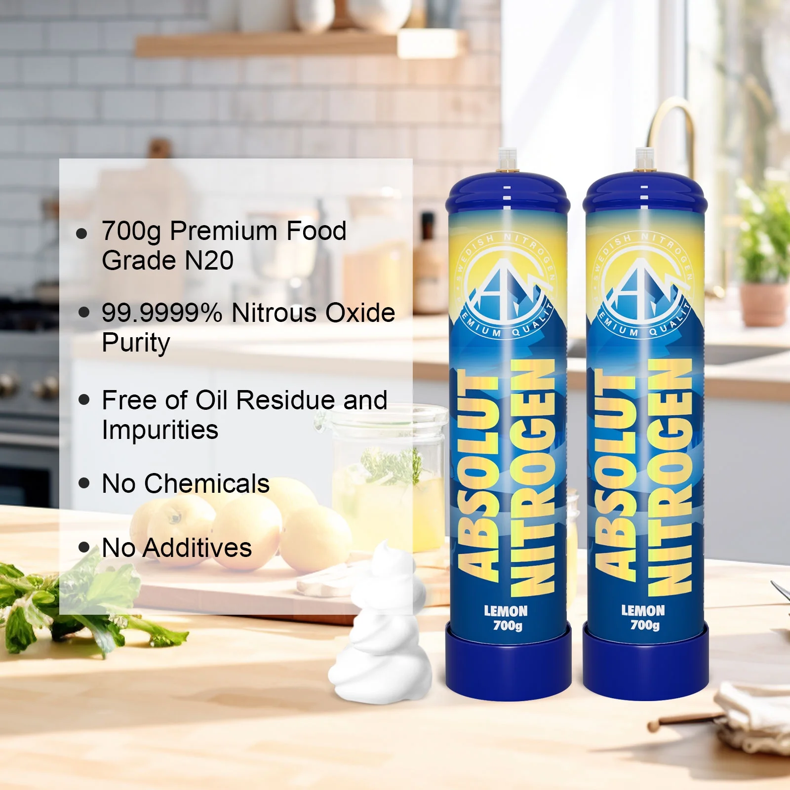 Hotwhip Nitrous Oxide Whipped Cream Charger (Lemon, 6pc, 700g 1.1L) - Nitrous Tank Whip Cream Charger, Nitrous Oxide Canister, N20 Whipped Cream Chargers, Nitrous Oxide Tank