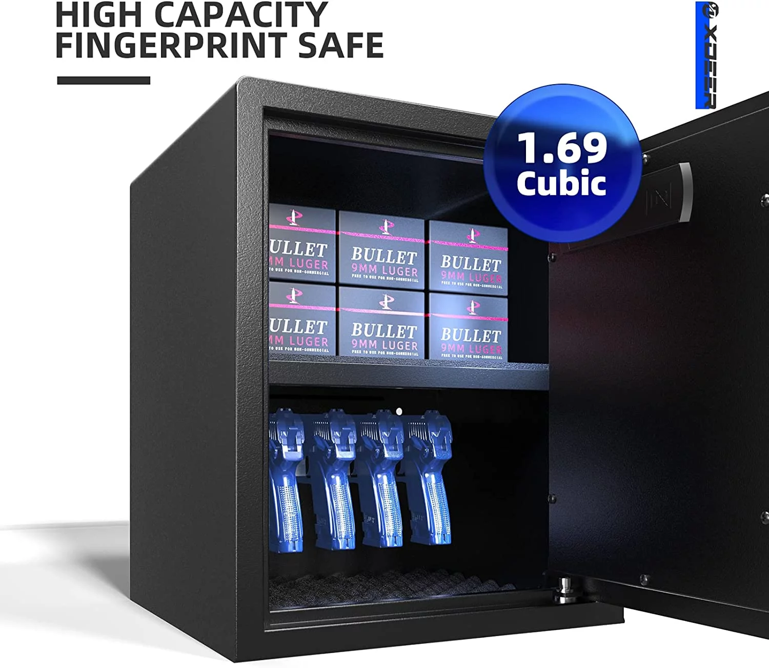 XDeer Biometric Gun Safe Box, 1.69 Cubic Quick-Access Security Safe Box with Upgraded Fingerprint and Gun Rack, Steel Handgun Safe Lock Box for Kid/Home/Office