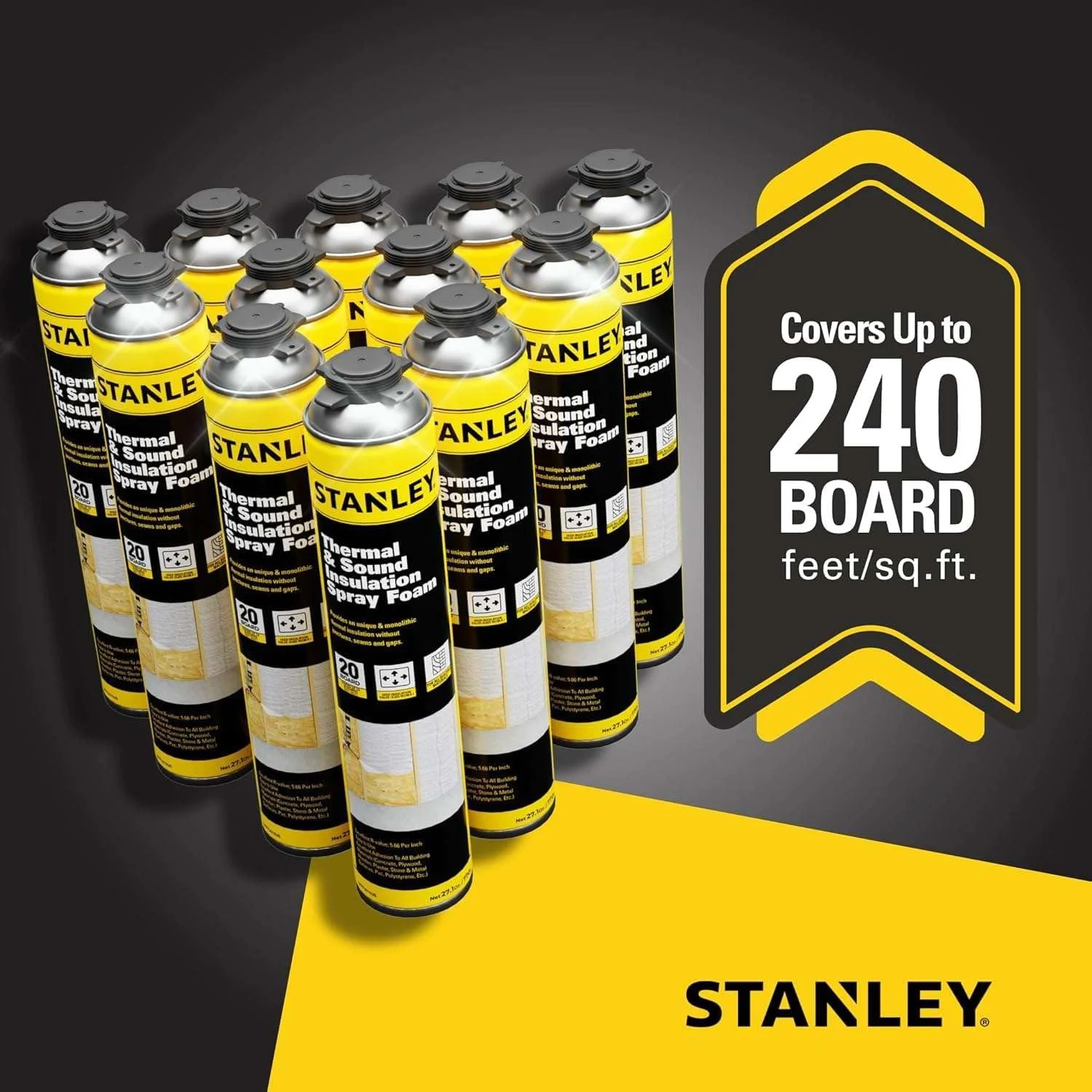 Stanley Supercoat Spray Foam Insulation Kit - Closed Cell, 240 Board feet, 27.1 oz, 12 Pack + Complete Set