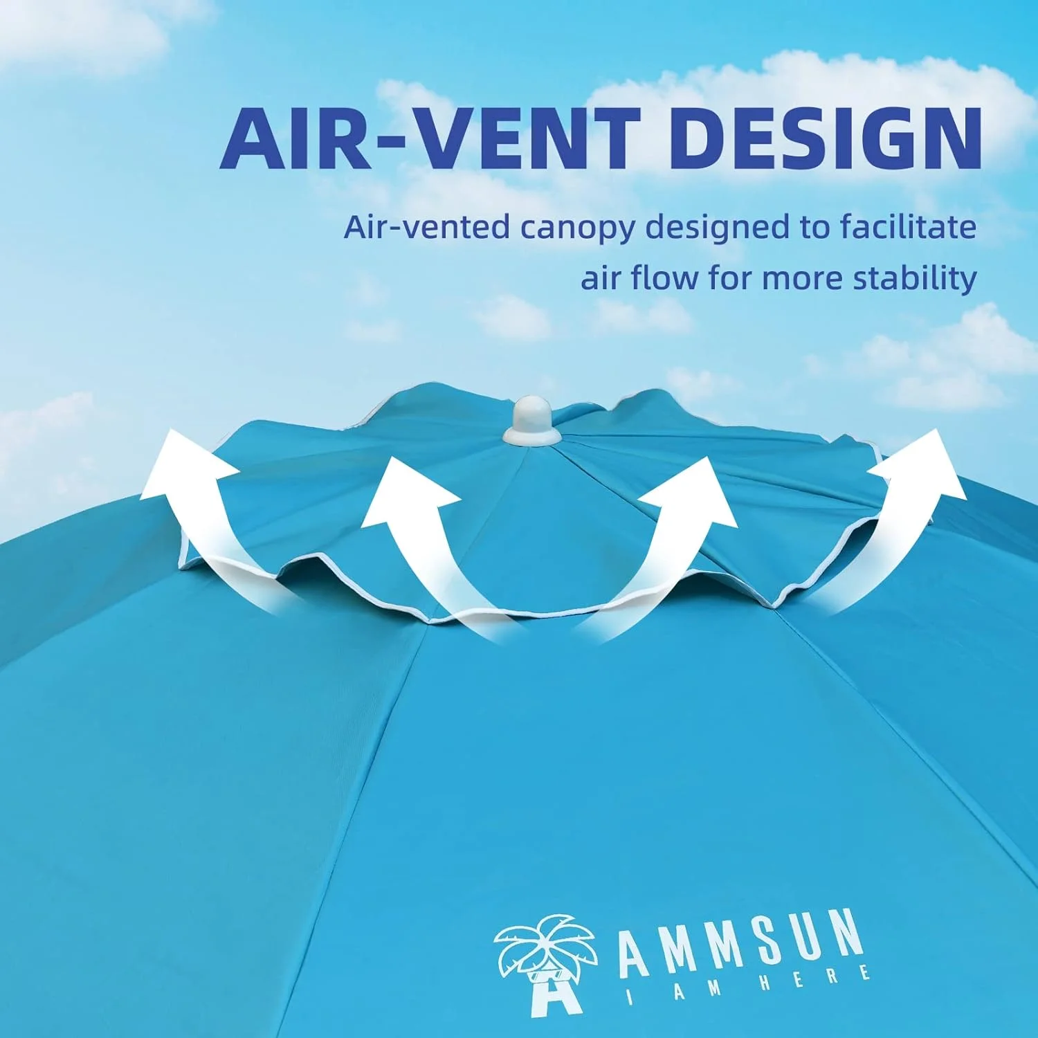 AMMSUN 6.5ft Heavy Duty Beach Umbrella with Tilt Sun Shelter & UV Protection & Carry Bag,Sky Blue