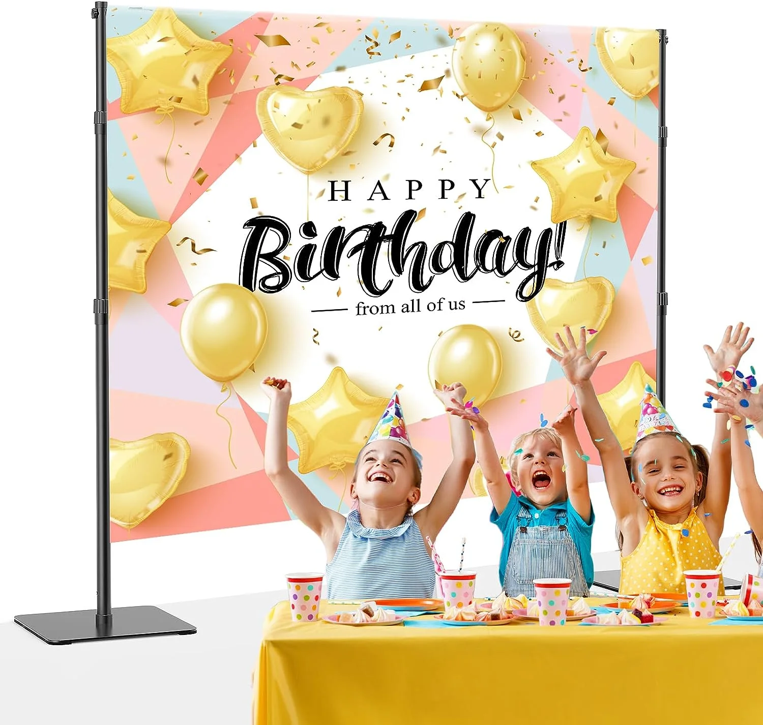 ShowMaven Backdrop Stand, 8x10 ft Adjustable Photo Backdrop Stand Kit, Heavy Duty Backdrop Stand with Steel Base for Photography, Photo Video Studio, Birthday Parties, Wedding (Black)