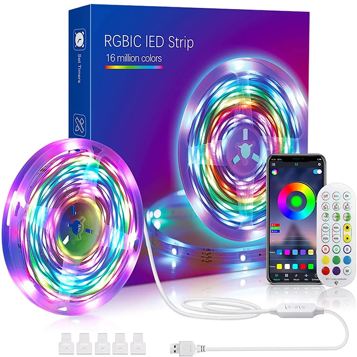 LED Strip Lights RGBIC, 32.8ft Color Changing Bluetooth LED Lights with App Remote Control, Smart LED Strip Color Picking, Music Sync LED Lights for Bedroom, Living Room, Party