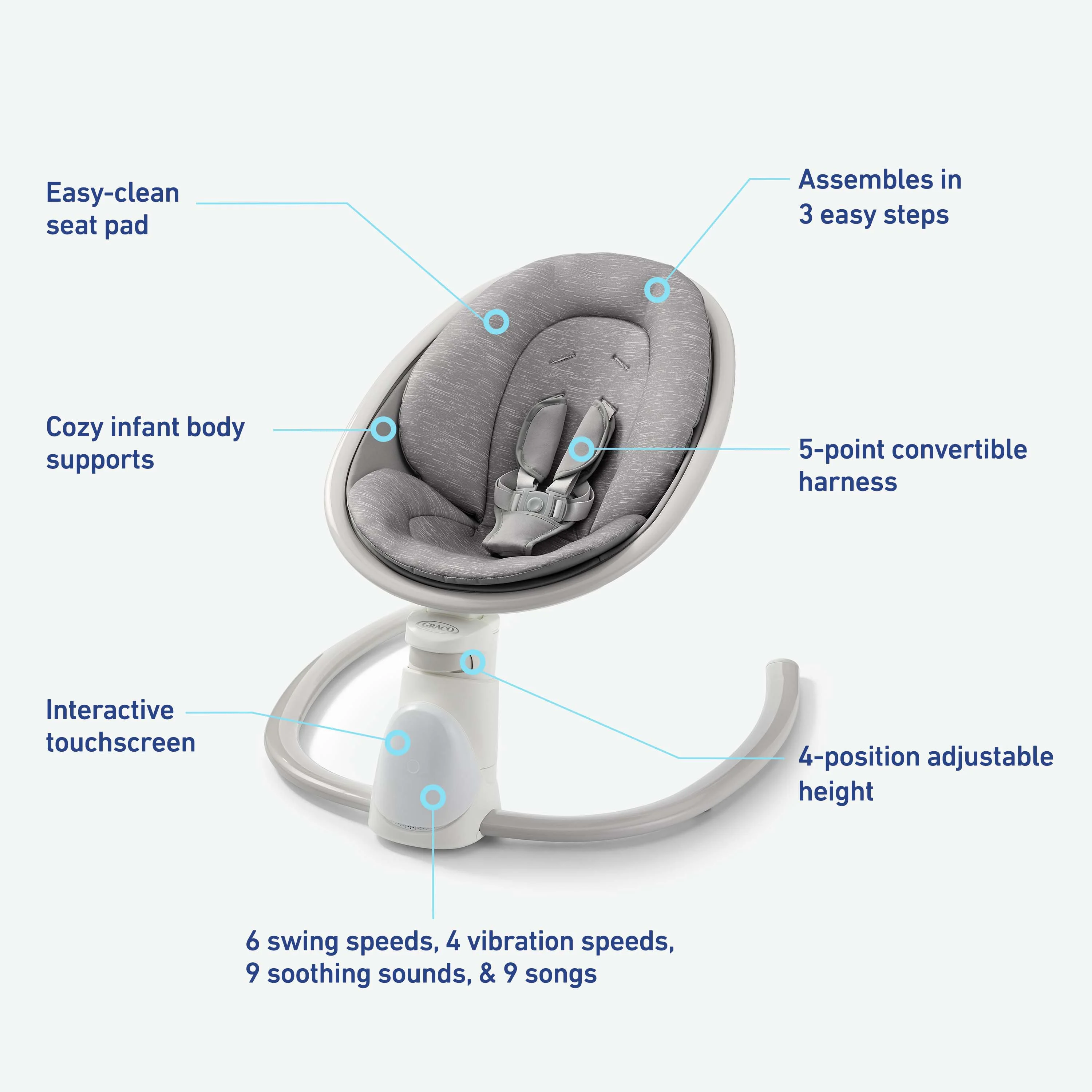 Graco® Soothe 'n Sway® Bluetooth 3-in-1 Infant Baby Swing, Lucca, 17.9 lbs