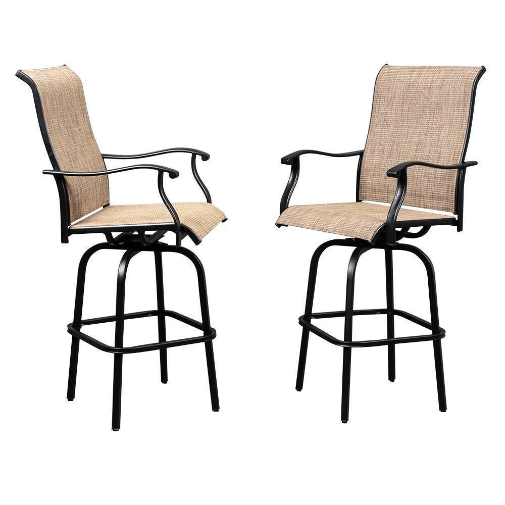 Swivel Patio Chairs Set of 2 Height Bar Stools Outdoor Bistro Armrest Chairs Set
