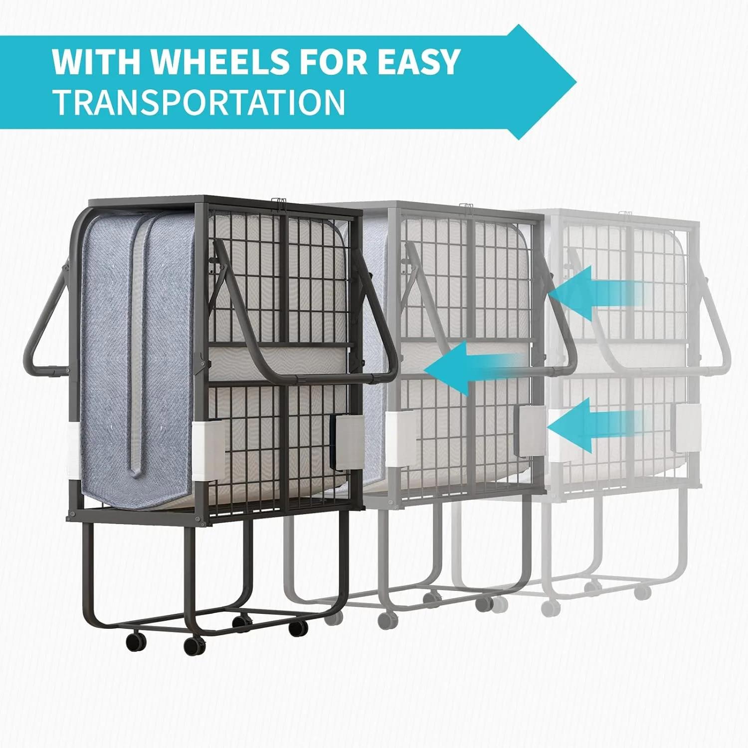 U-ToBe Folding Bed with 5 Inch Mattress and Headboard, 75 x 31 Inch, Cot Size Rollaway Bed, Space Saving Portable Foldable Guest Bed with 4 Lockable Wheels (Upgraded Mattress|5 Inch)