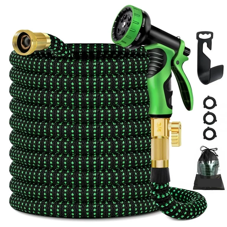 Garden Hose 100ft, Leakproof Water Hose With 10 Function Spray Nozzle,Heavy Duty HoseNo-Kink Water Hose(Green)