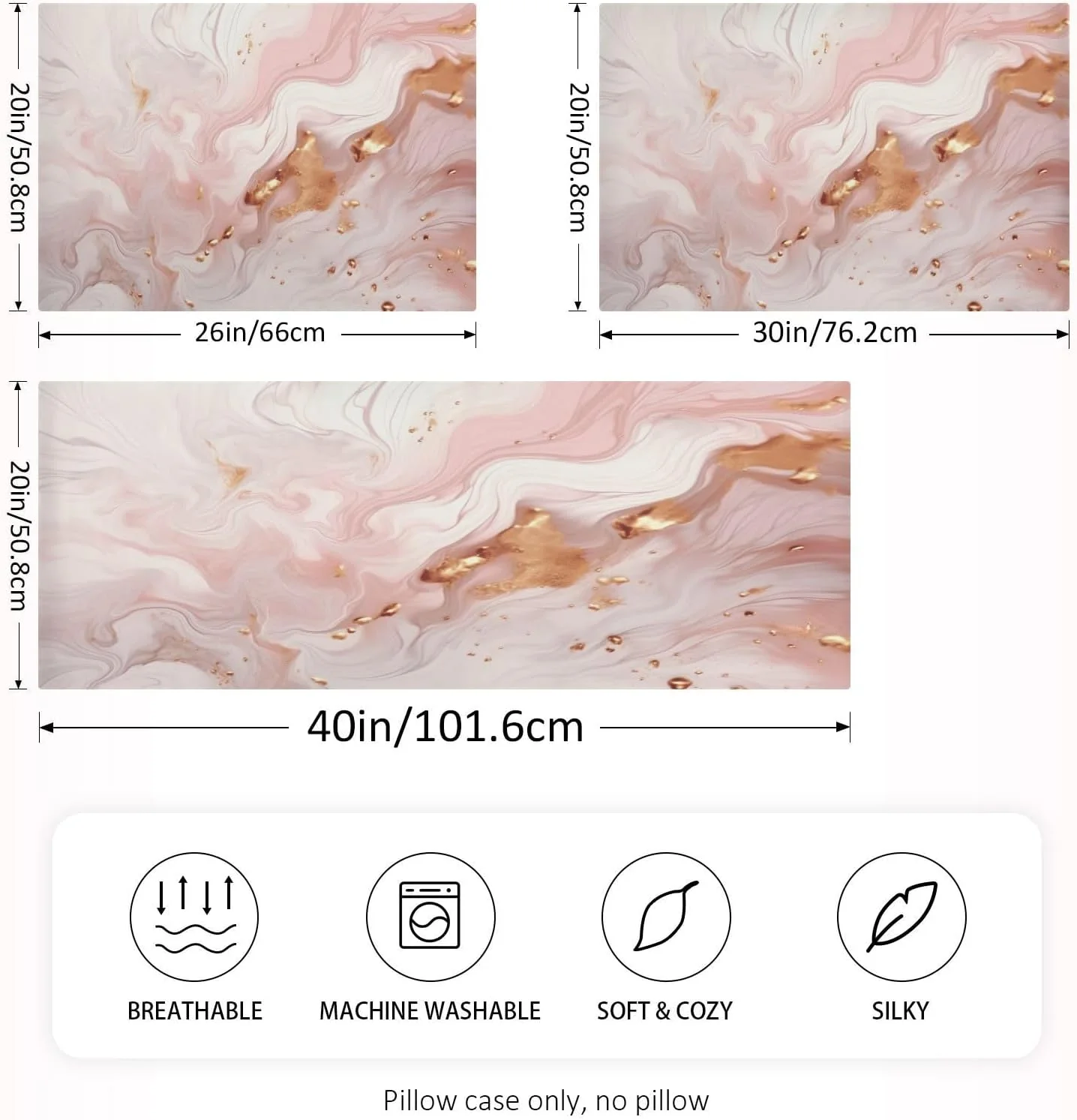 Coolnut Rose Gold Marble Texture Pillowcase for Hair and Skin Silk Pillowcase Standard Size 20 ×26Inn, Soft and Breathable Slippery Satin Pillowcase Covers for Sleep Decor Giftsation 1086