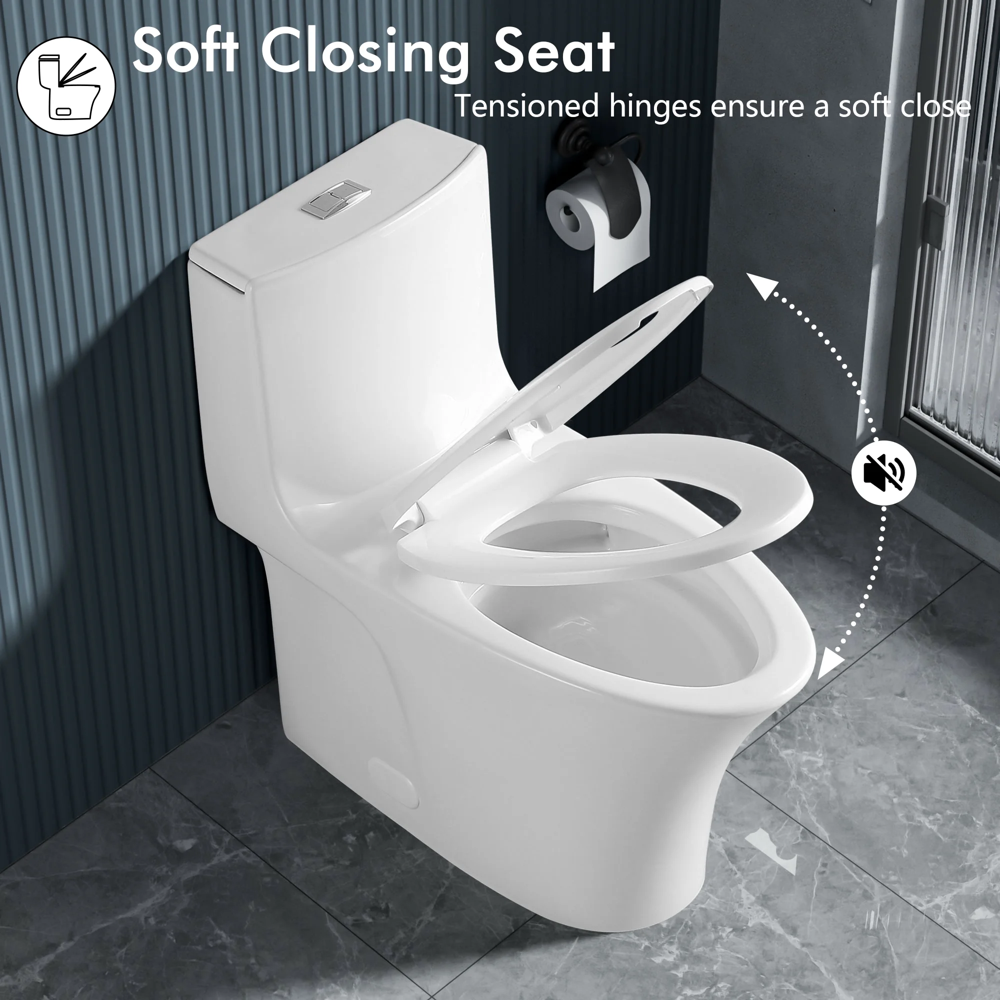 Ufurpie One Piece Toilet Dual Flush Elongated Standard Modern Toilet 1.1/1.6 GPF Soft Close Seat Save Water Powerful & Quiet,Gloss White