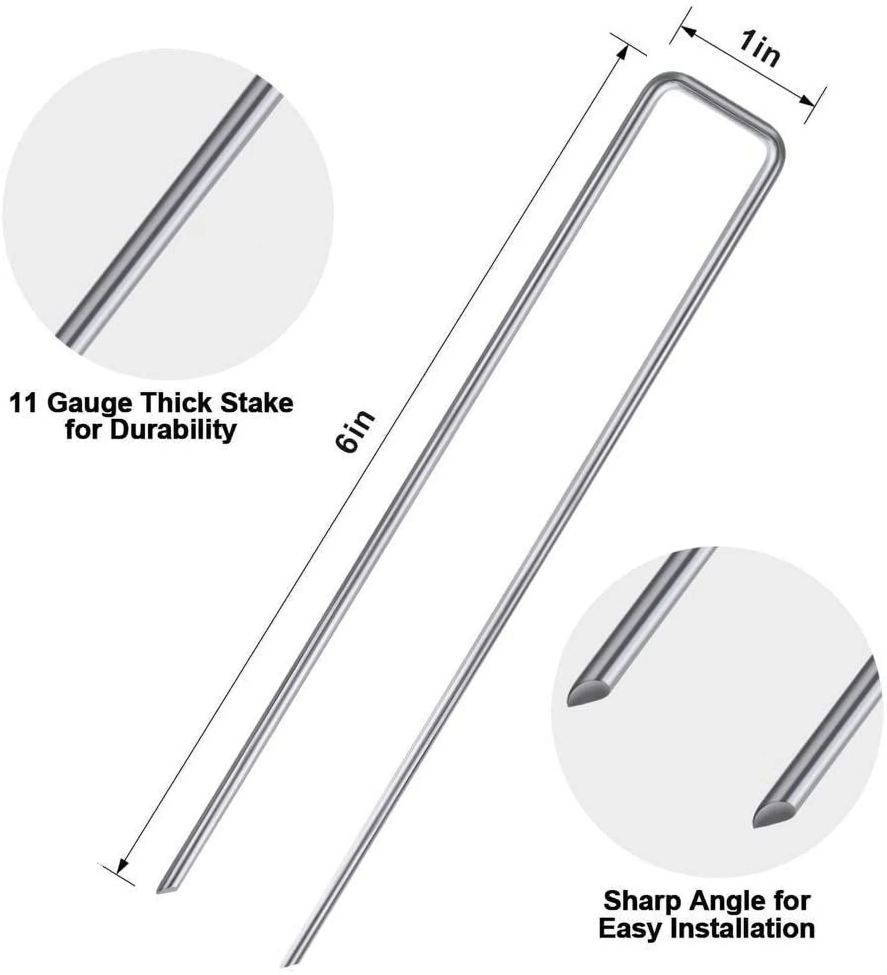 GARDEN & HOME 6 Inch Garden Stakes Galvanized Landscape Staples 11 Gauge 500 Pack Sod Pins Fence Stakes for Anchoring Weed Barrier Fabric Ground Cover Landscaping Tubing Garden Staples