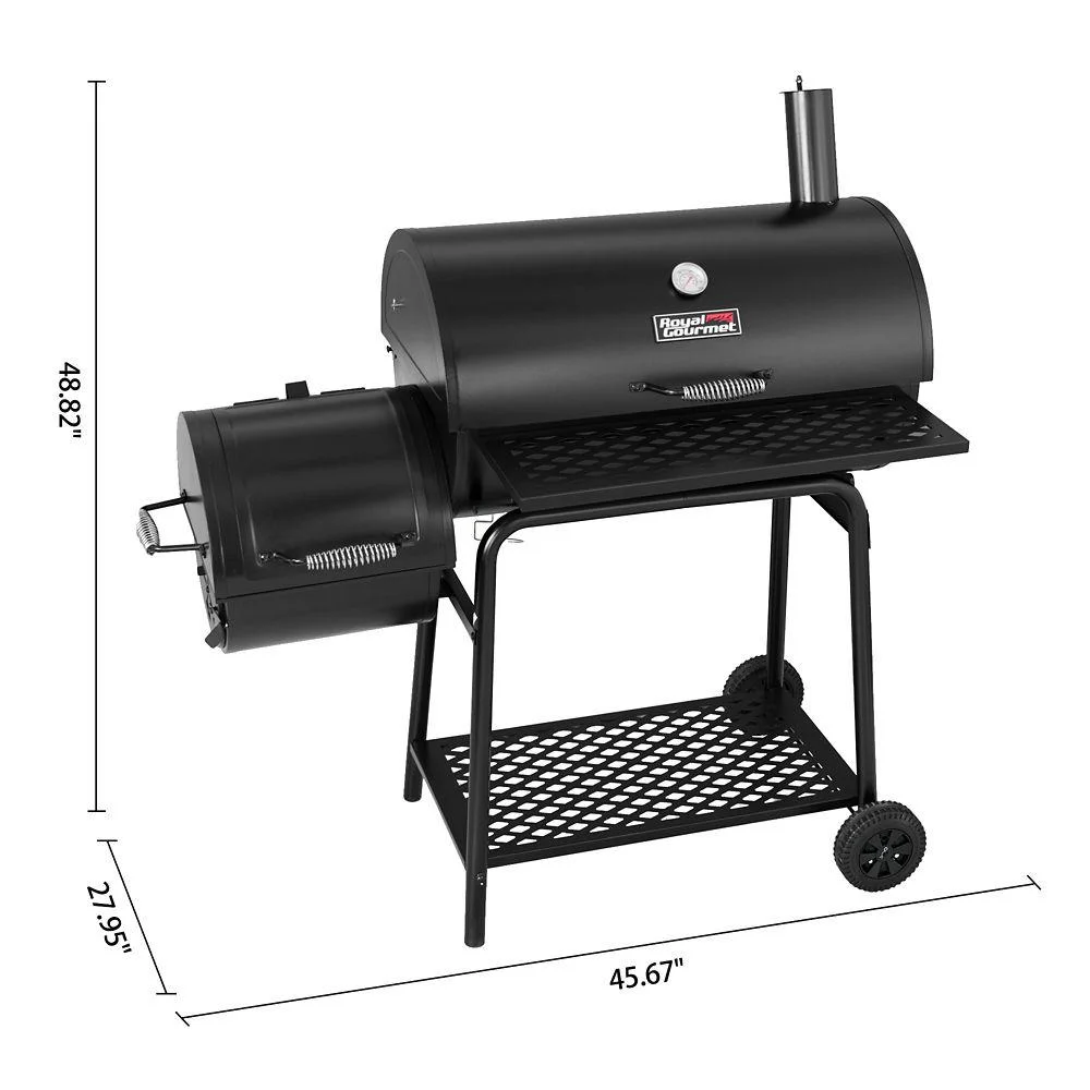 Royal Gourmet Charcoal Barrel Grill with Offset Smoker, Front and Bottom Shelves, 811 sq. in., Backyard Cooking, Black, CC1830F