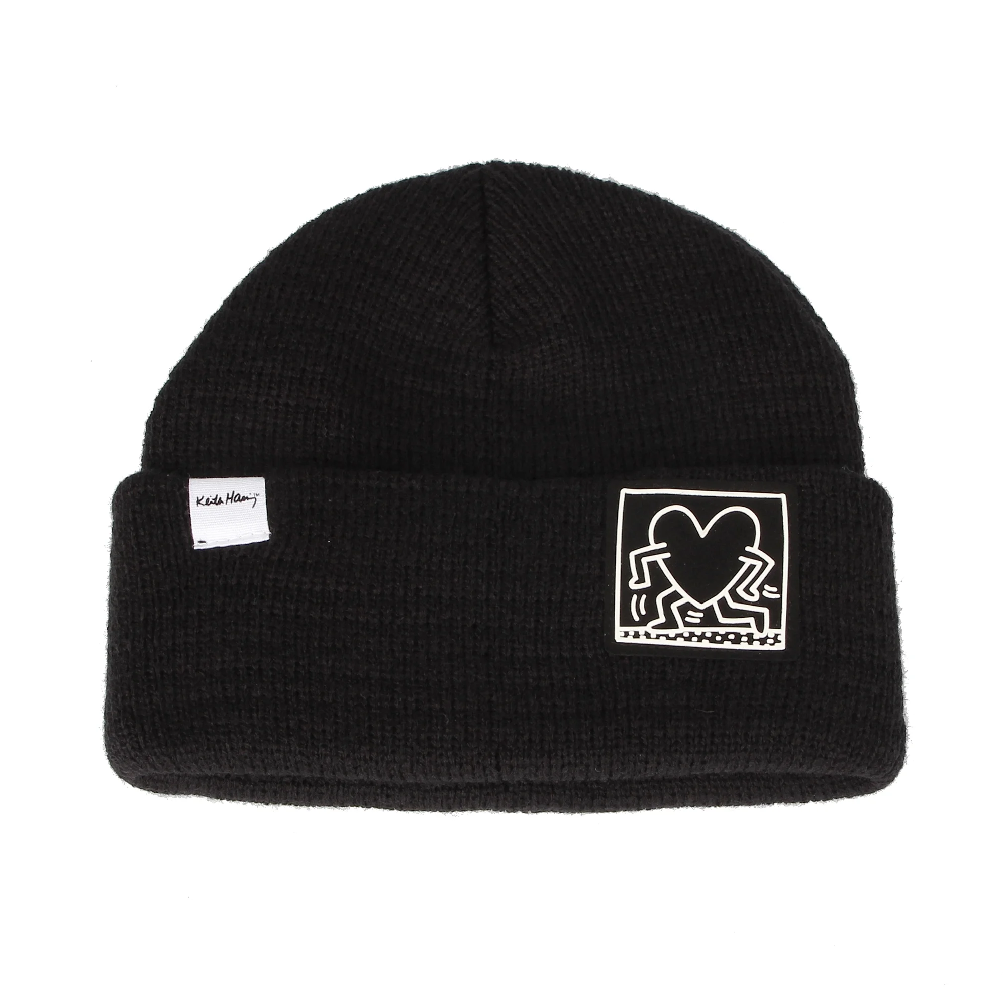 WITHMOONS Knitted Beanie Hat Keith Haring Heart Patch Watch Cap CR51090 (Black)CR51090Black