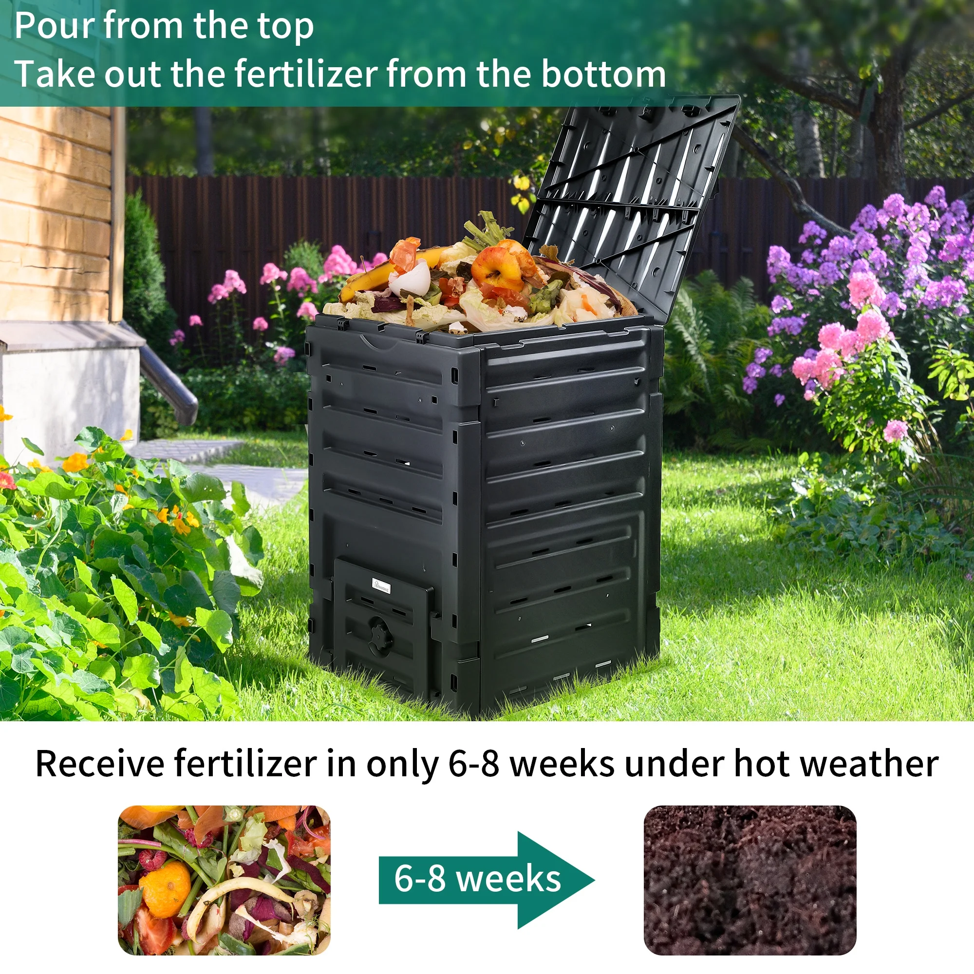 Dextrus Large 120-Gallon (450L) Outdoor Compost Bin with Snap-on Lid and Efficient Aeration System, BPA-Free Construction and Effortless Assembly for Garden Composting