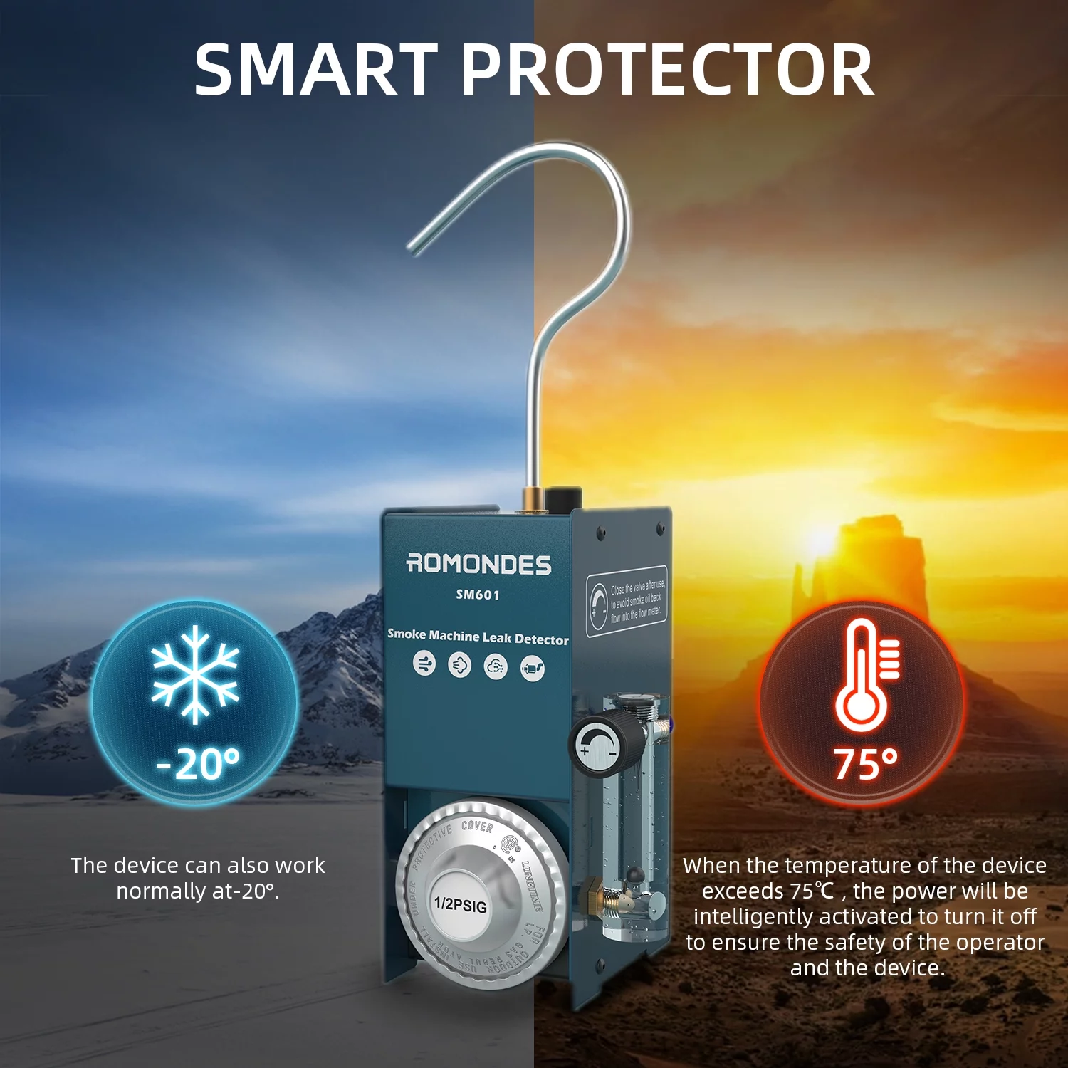 Romondes SM601 Automotive Smoke Machine Car Smoke Leak Detector Pipe Leak Detection Tool with Flow Indication & Flow Control EVAP Test Leakage Locator