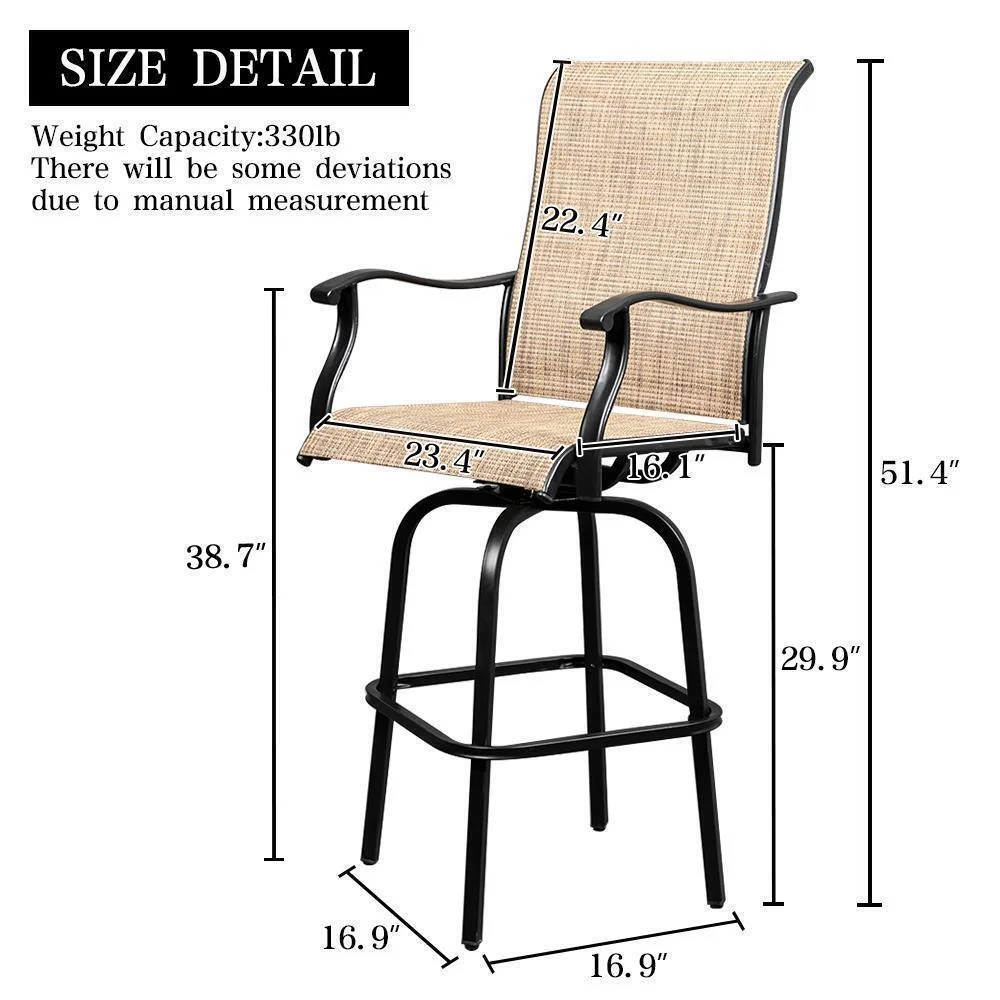 Swivel Patio Chairs Set of 2 Height Bar Stools Outdoor Bistro Armrest Chairs Set