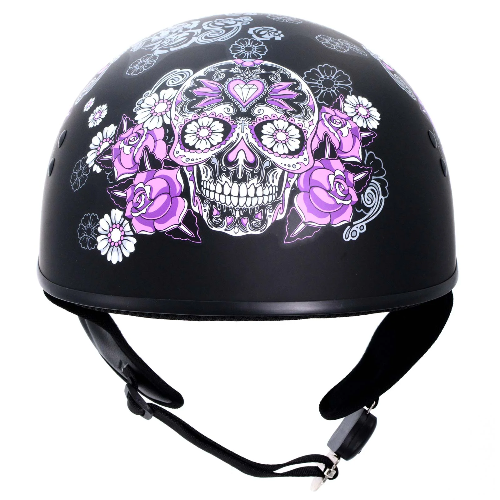 Hot Leathers HLD1031 'Sugar Skull' Flat Black Motorcycle DOT Approved Skull Cap Half Biker Helmet Medium