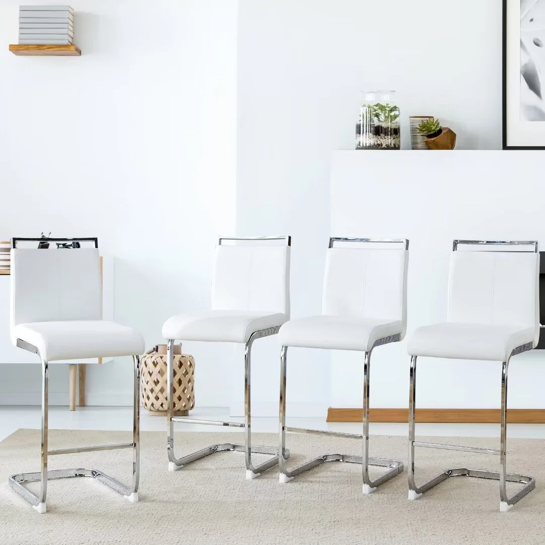 Lecut Bar Stools Set of 4,Counter Height Bar Stools with Back and Footrest,Modern Leather Counter Stools,Armless Dining Chairs for kitchen island,Pub,Bar,White