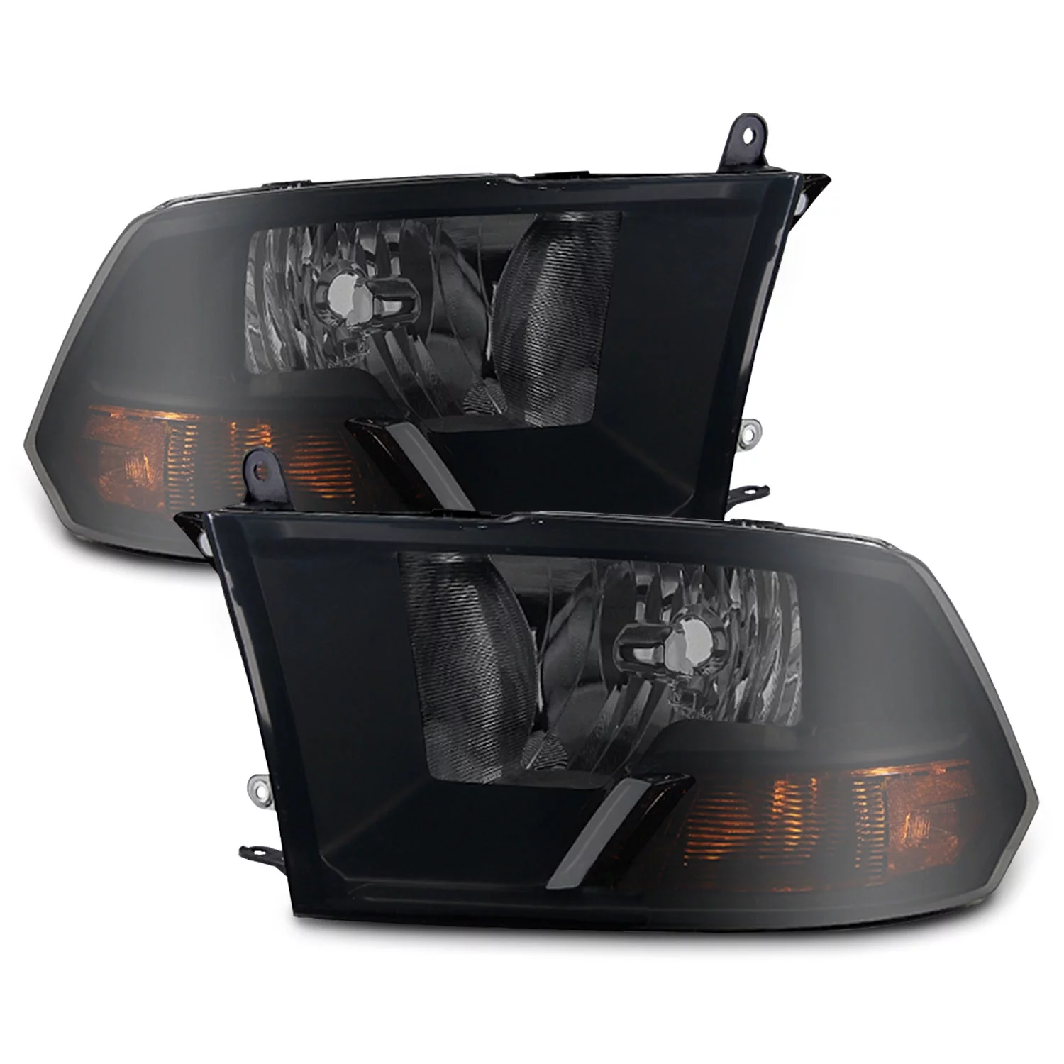 AKKON - Fits 2009-2018 Ram 1500 2010-2018 Ram 2500 / 3500 Black Smoked Headlights + [C-Light Bar] LED Blk Tail Brake Lights Pair