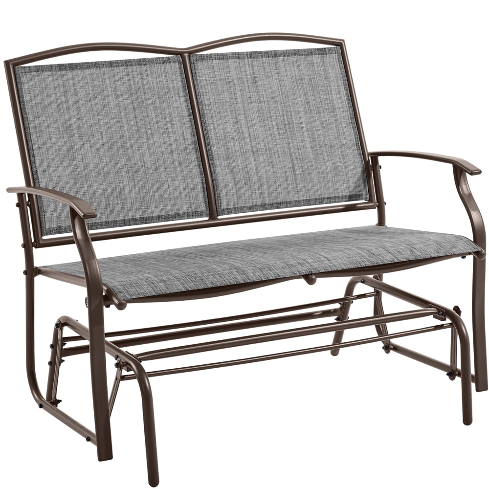 Topeakmart 2-Person Patio Swing Glider Bench Texteline with Steel Frame, Gray