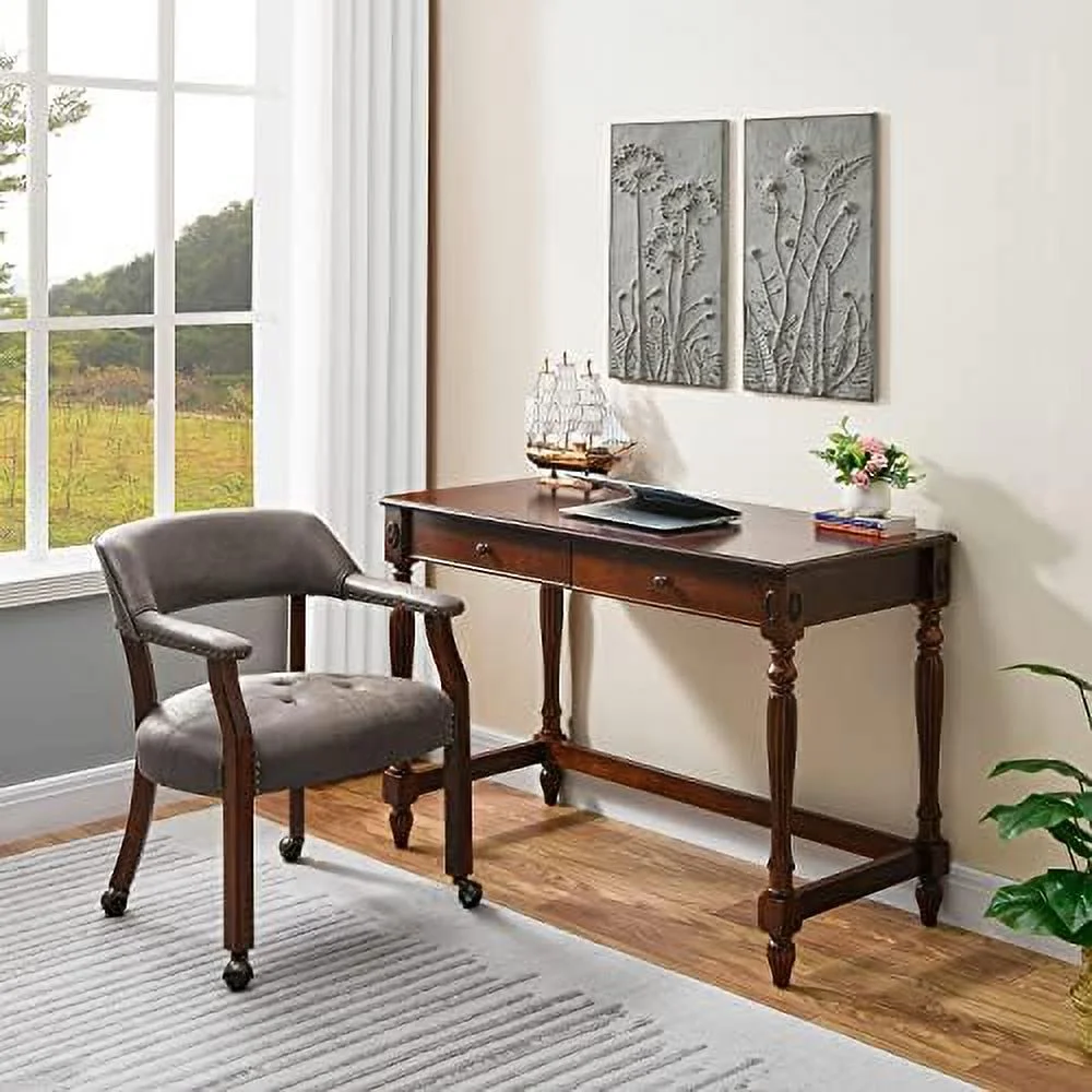 WTYNKAE Dining Chair with Casters  Kitchen Table Chair with Caster & Arms  Roller Poker Table Chairs with Wheels  Wood Captains Game Table Rolling Chairs(Cherry&Purplish Blue 1533